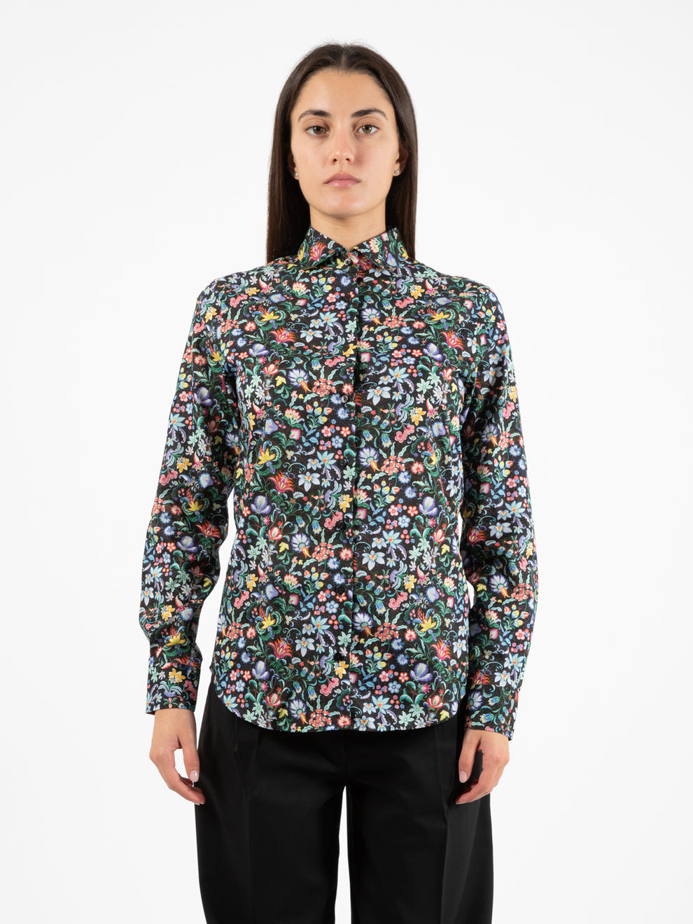Camicia Pina popeline fantasia fiorita nero