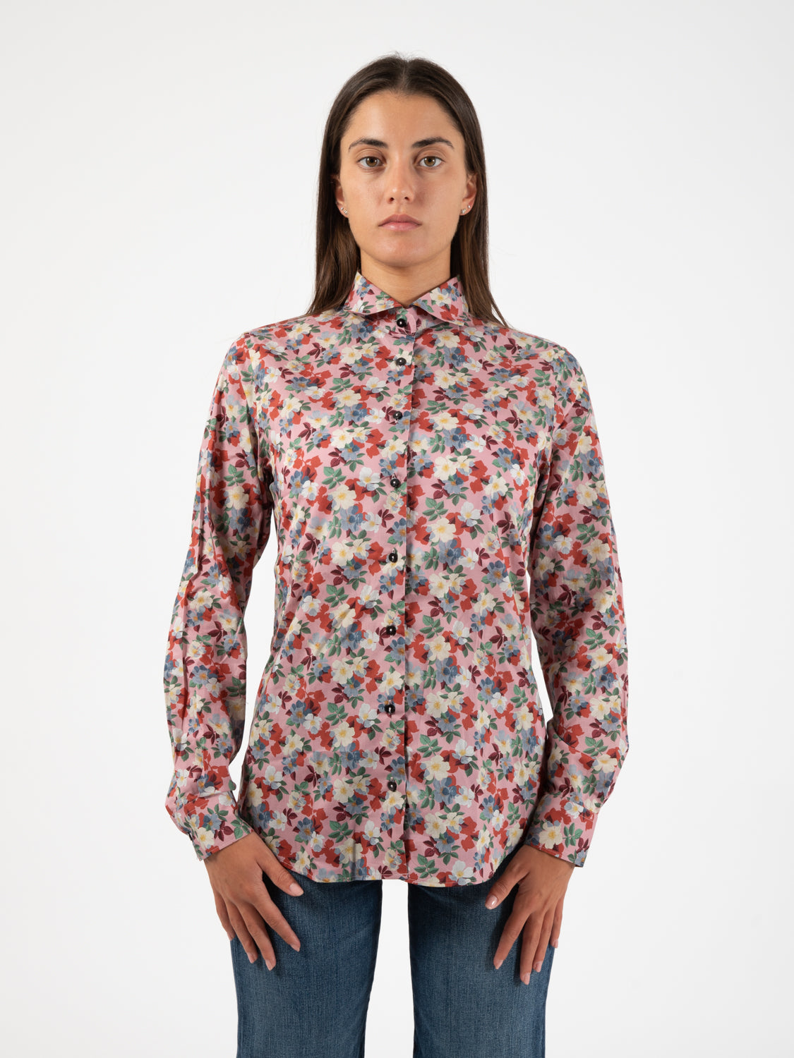 Camicia Pina popeline fantasia fiorita rosa