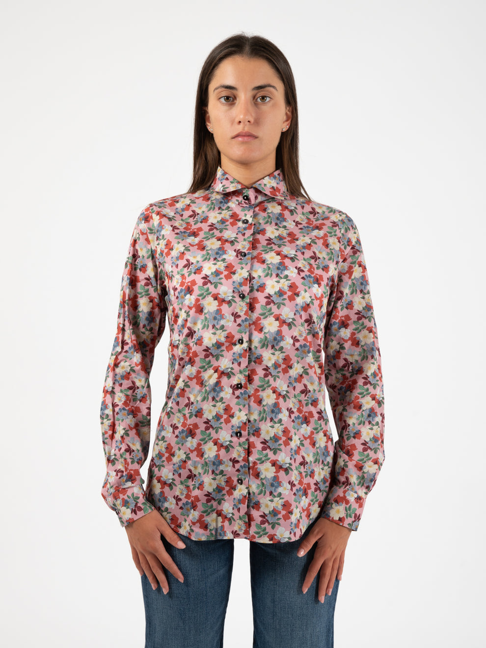 Camicia Pina popeline fantasia fiorita rosa