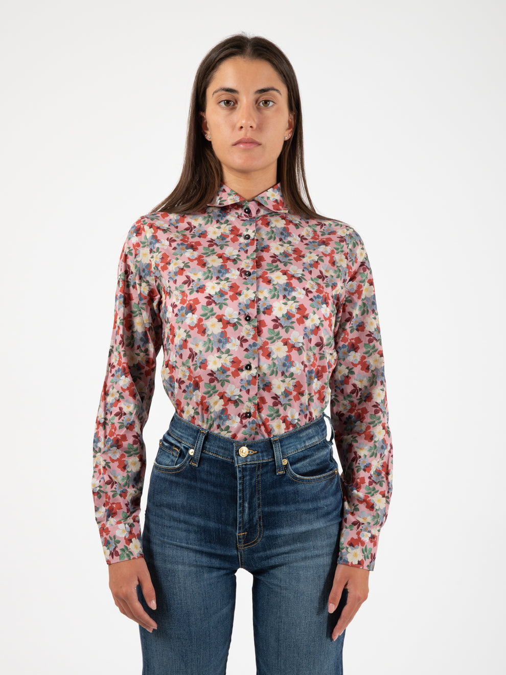 Camicia Pina popeline fantasia fiorita rosa