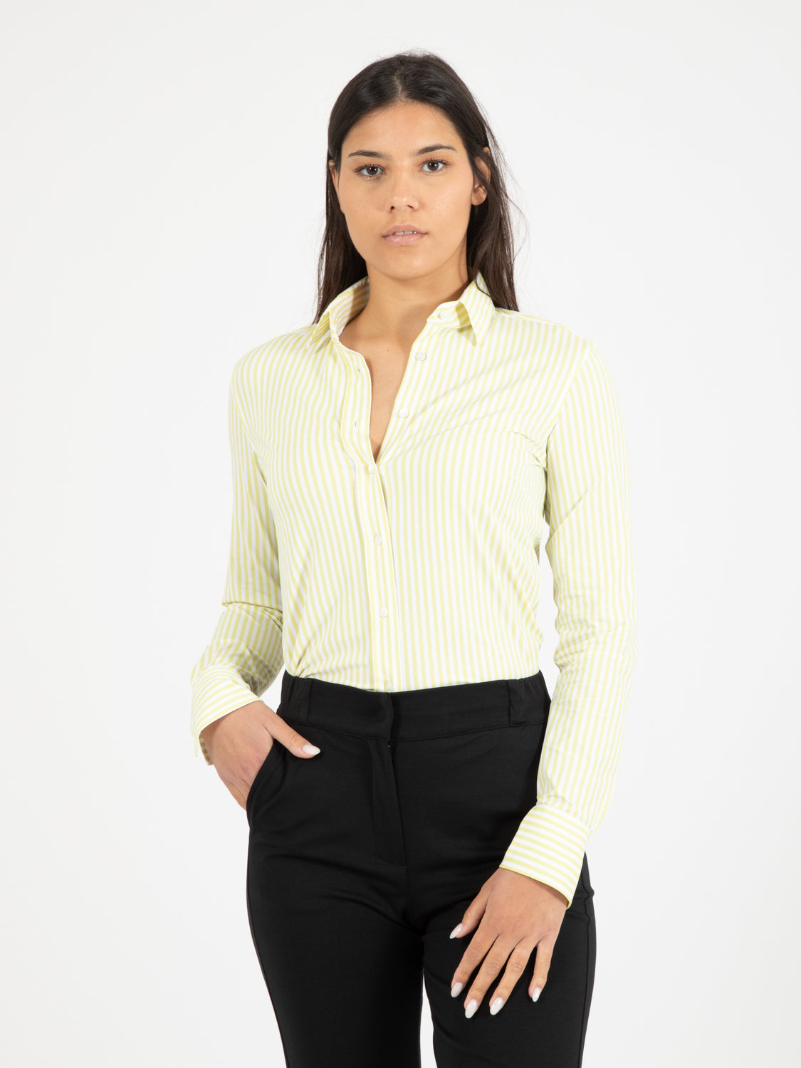 Camicia Sara KT Active a righe bianco / lime