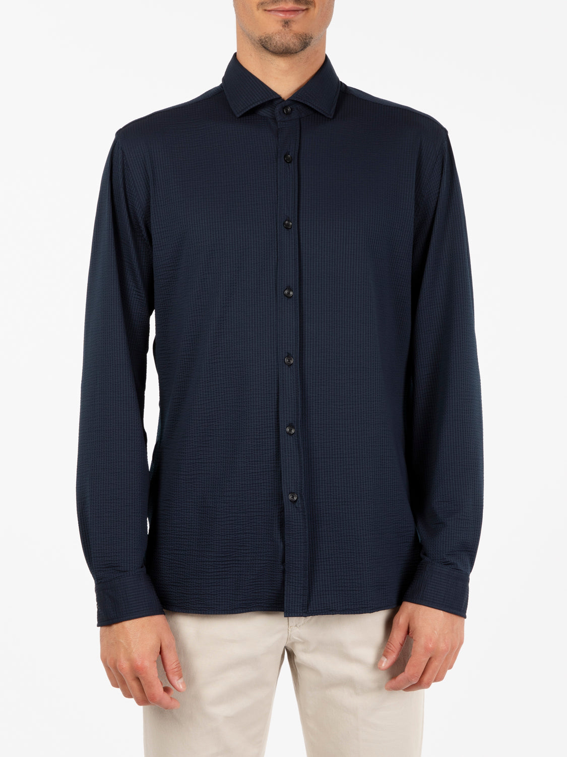 Active blue seersucker shirt