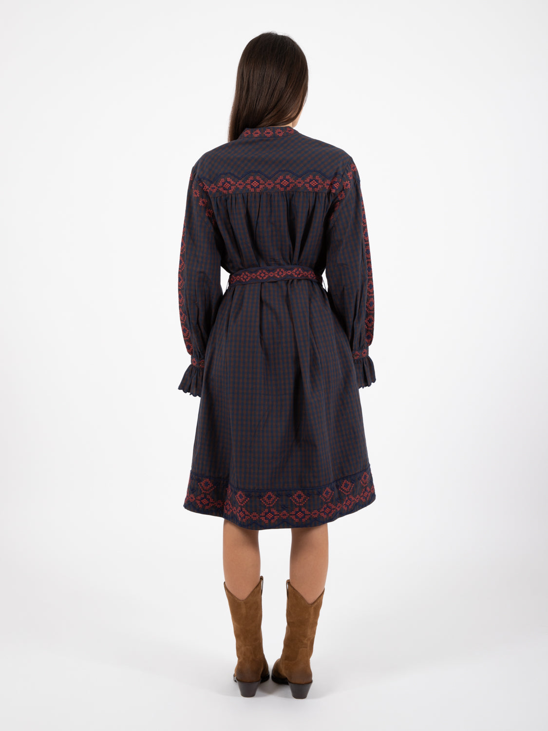 Abery Checked Dress Navy/Brown