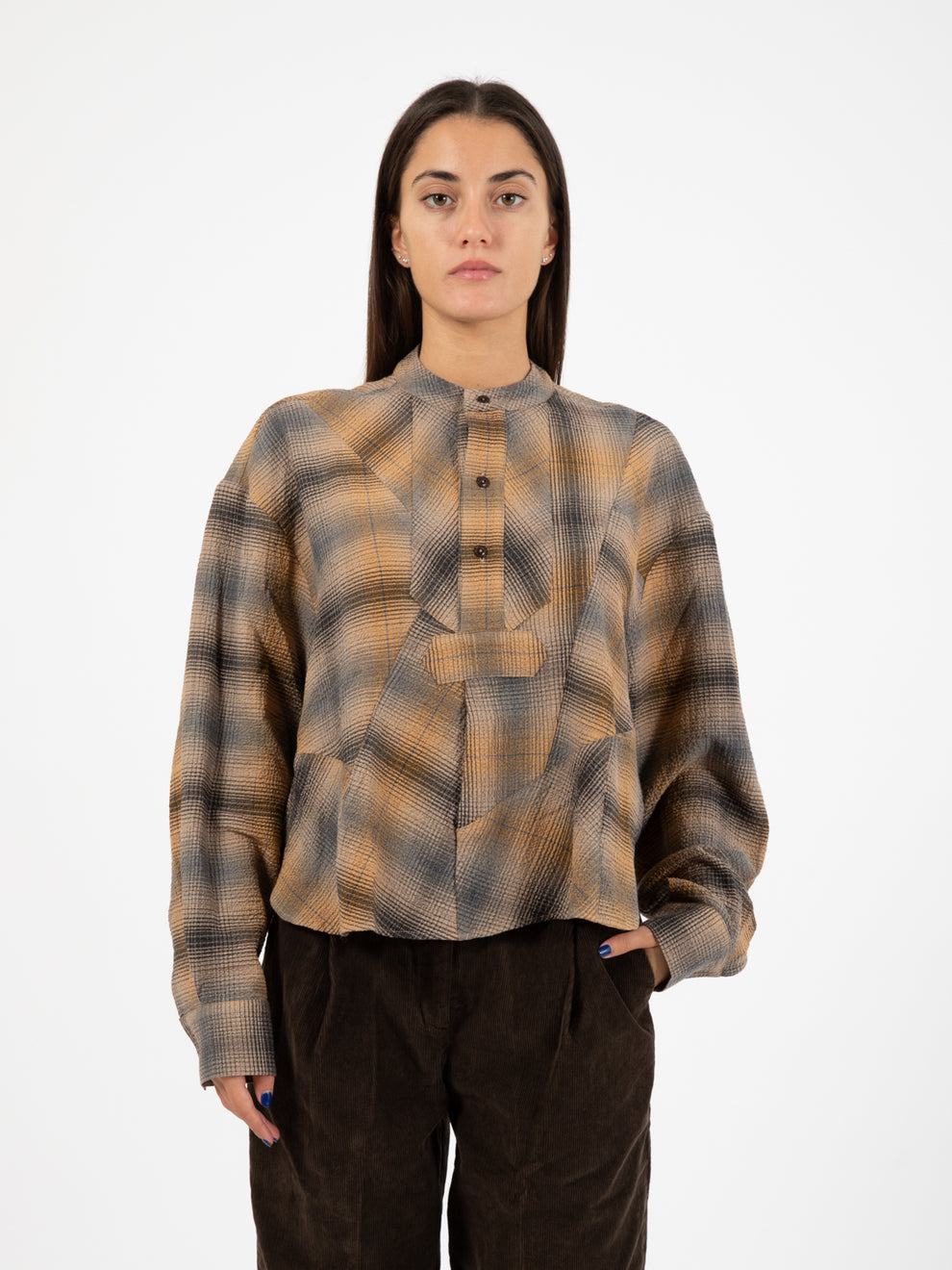 Camicia Juju con patchwork marrone