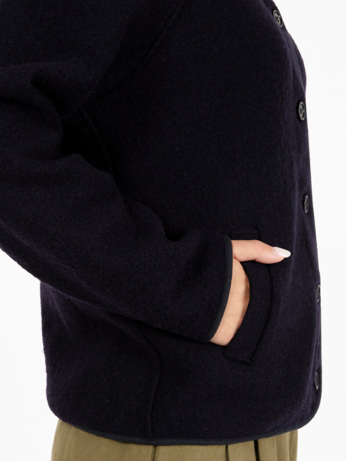 Wool jacket with navy buttons
