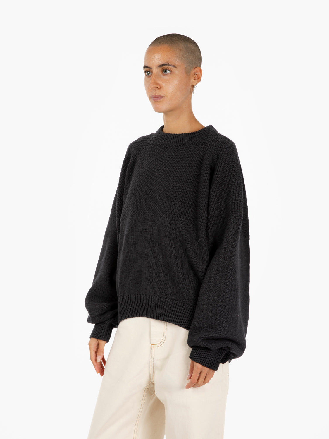 Black cotton crew neck sweater