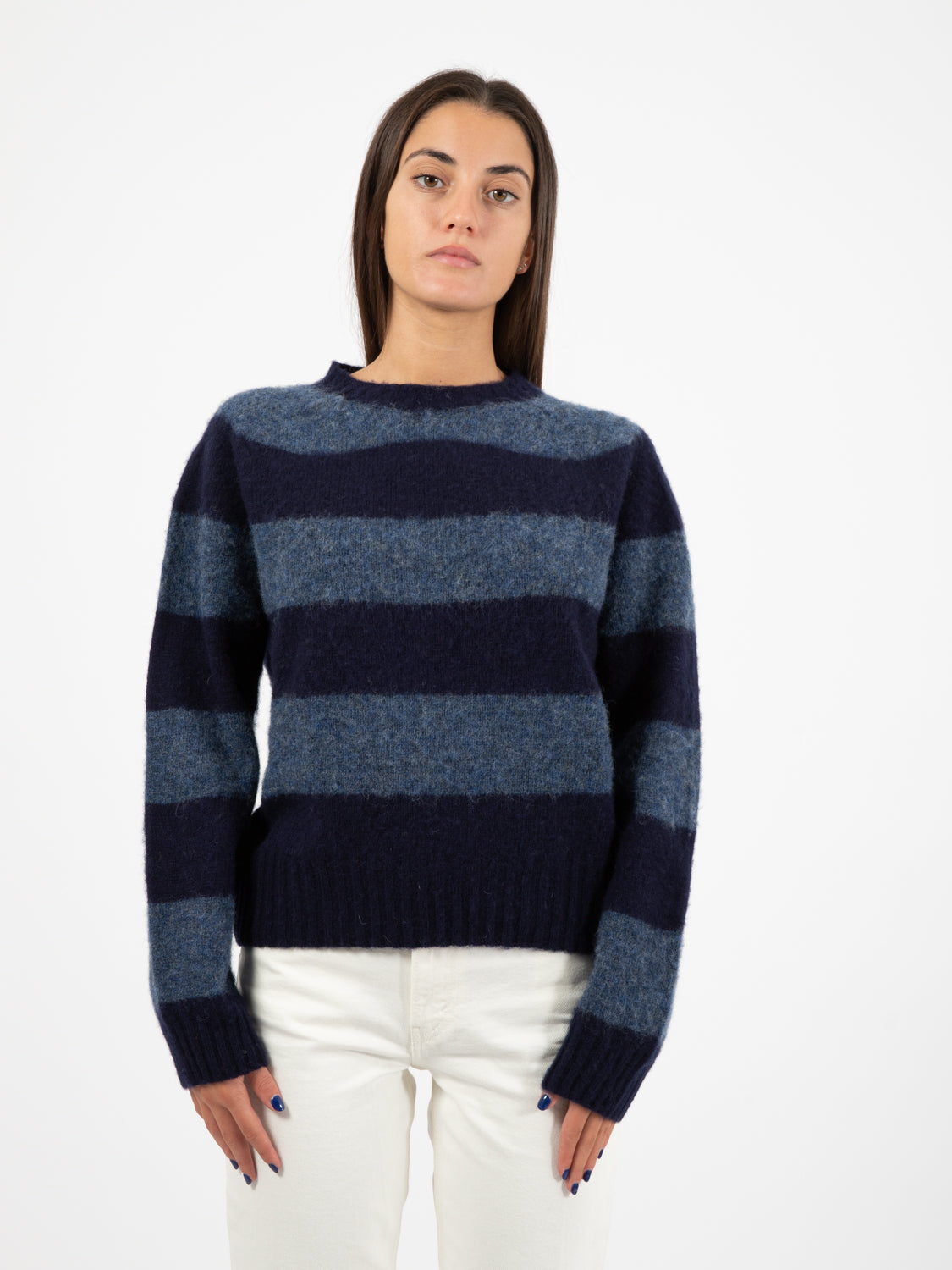 Jets Stripe Crewneck Sweater Navy / Blue