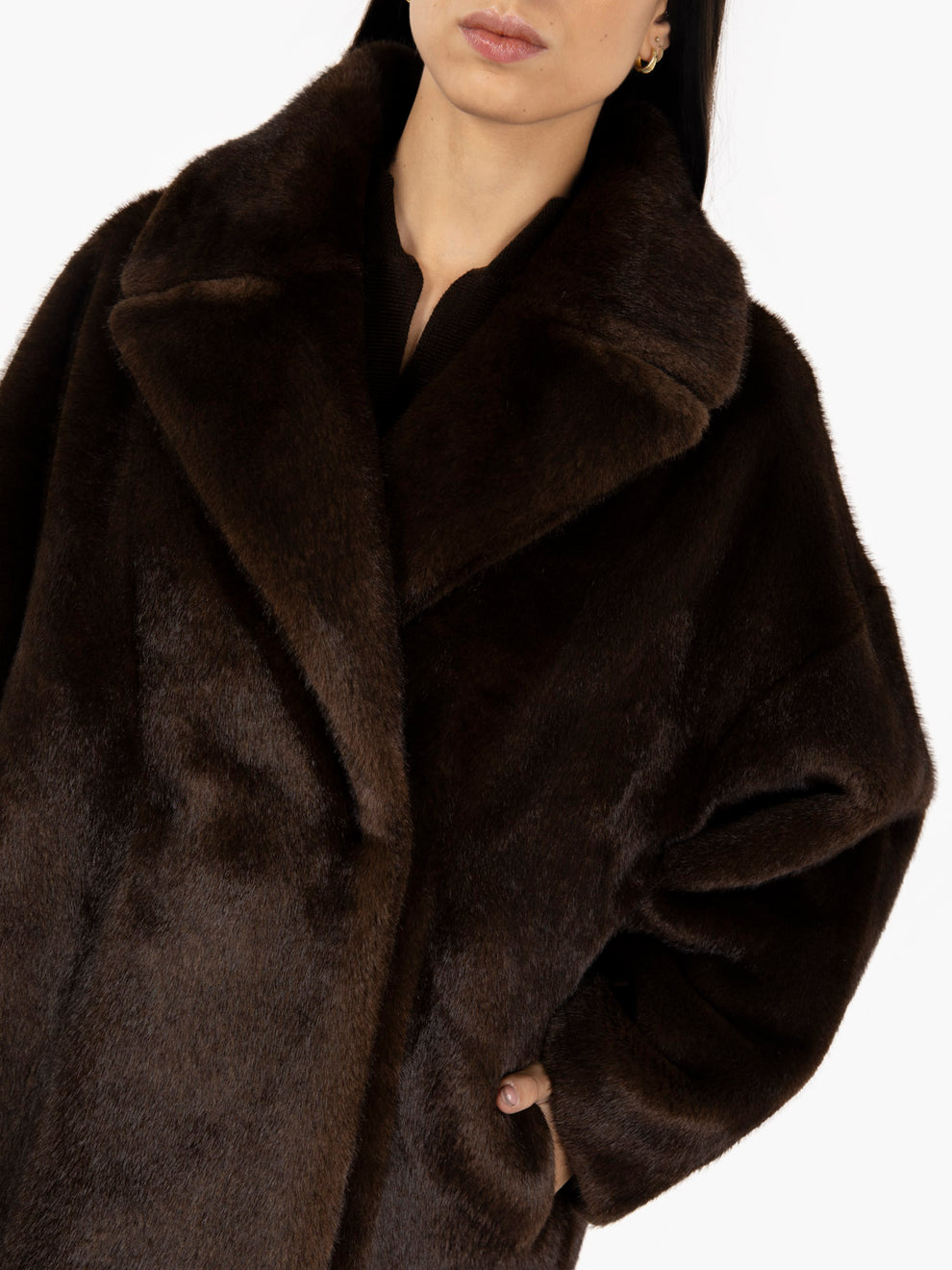 Dark brown faux fur coat