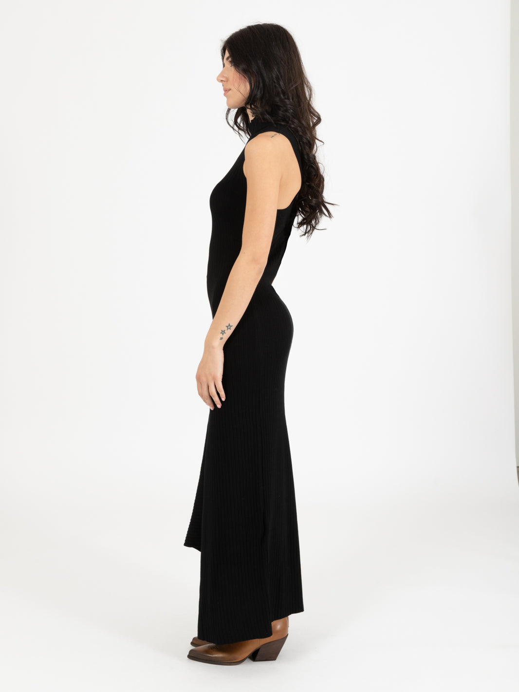 Black asymmetrical knitted dress
