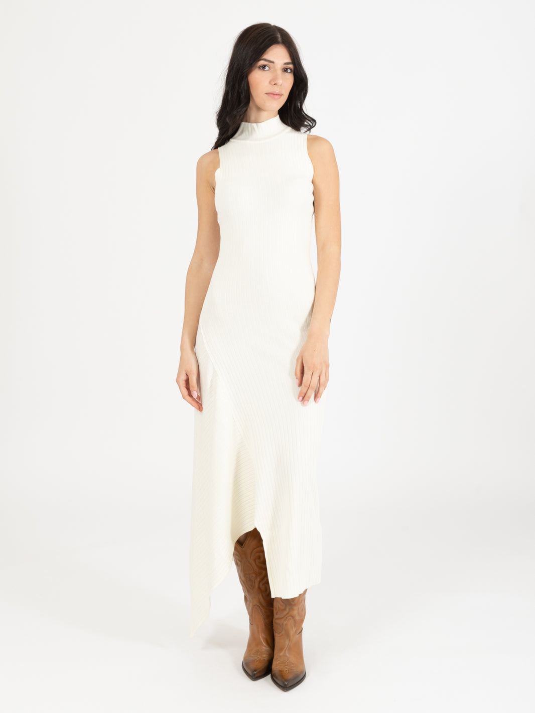 Asymmetrical cream knit dress