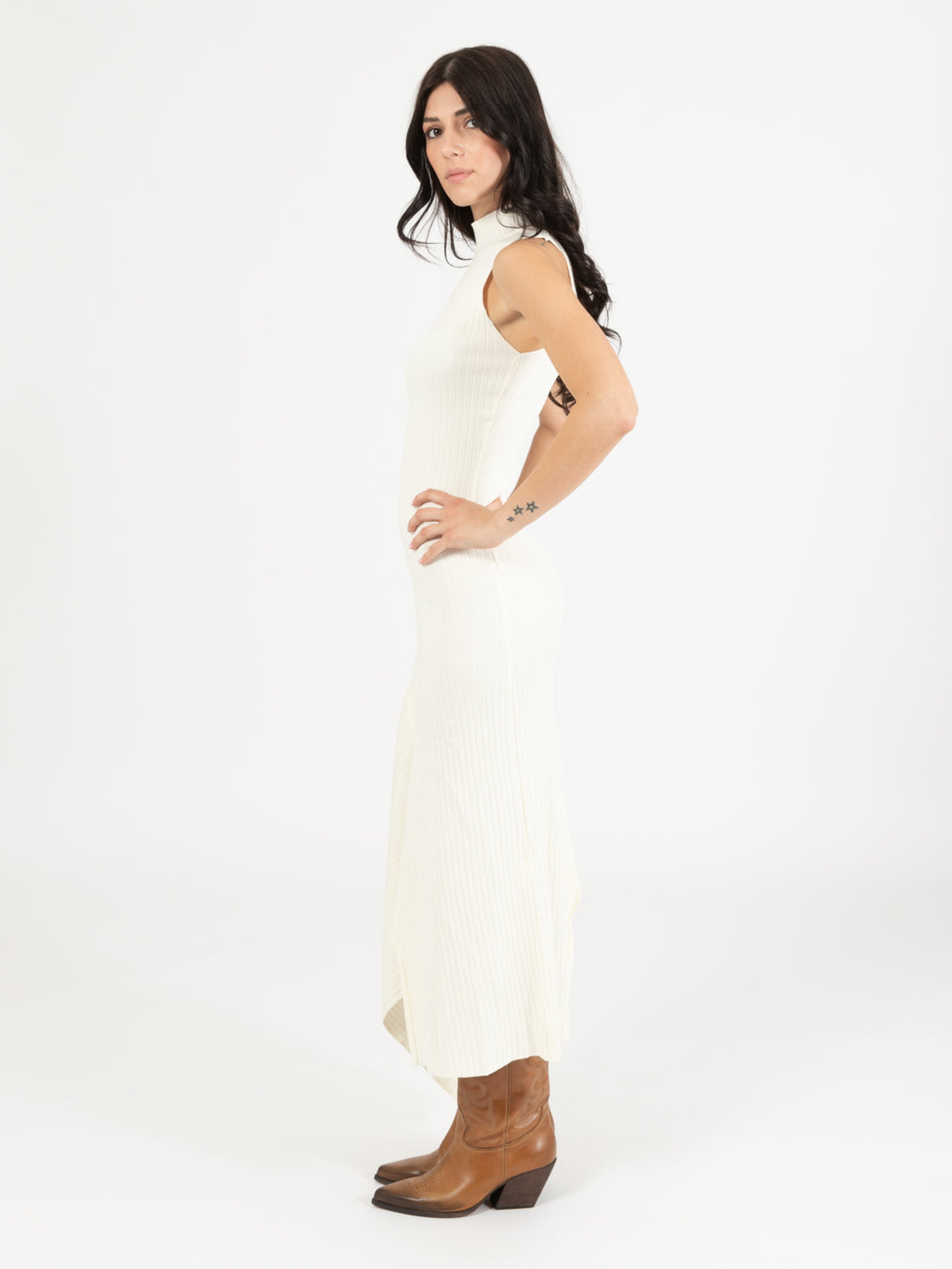 Asymmetrical cream knit dress