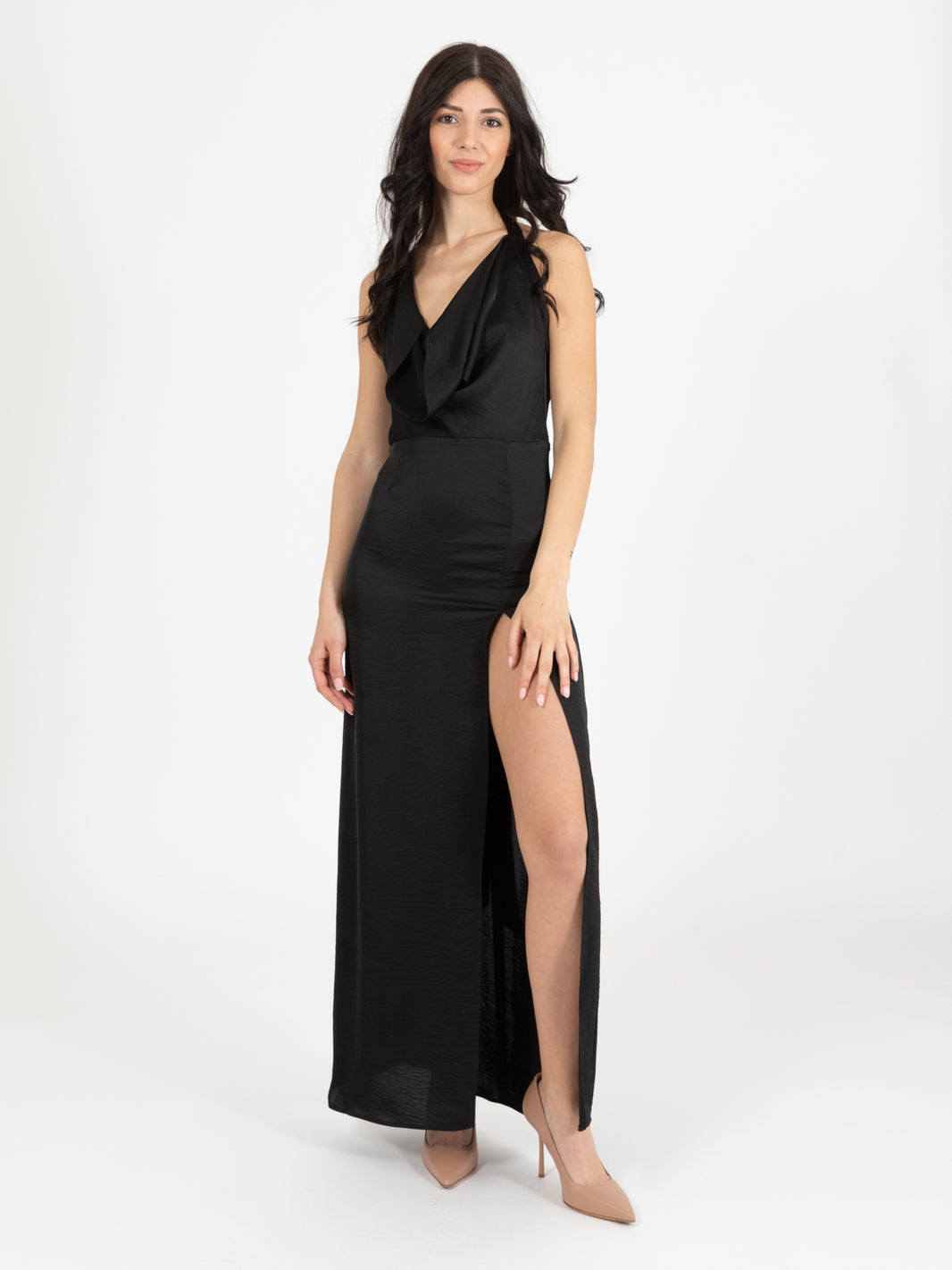 Black low-cut long dress