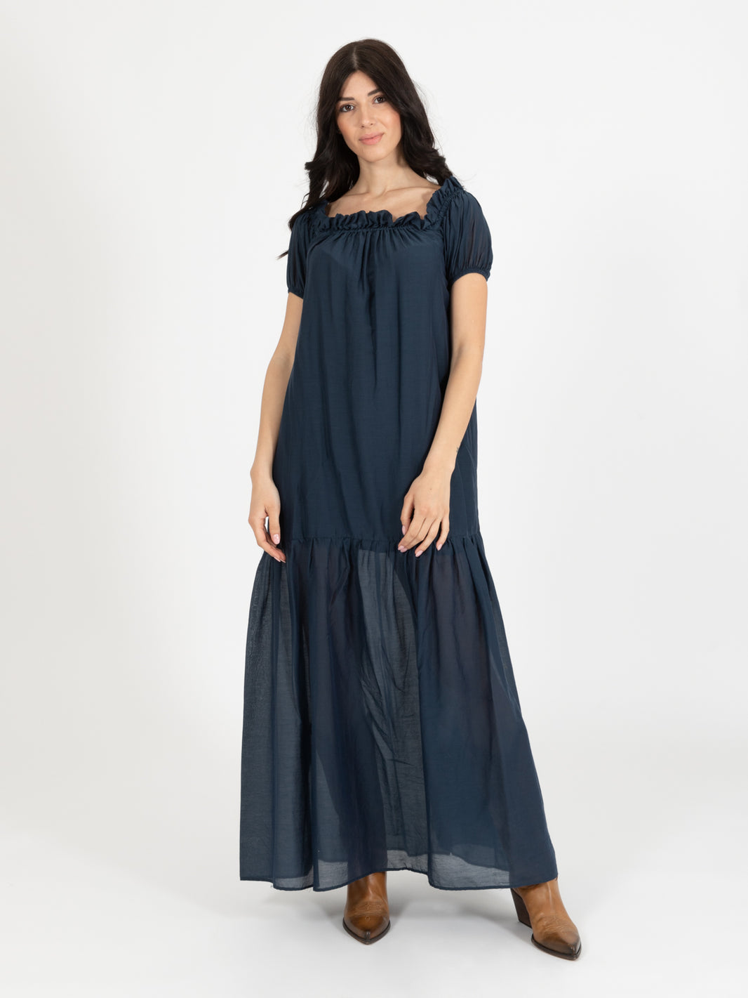 Midnight long dress with flounce