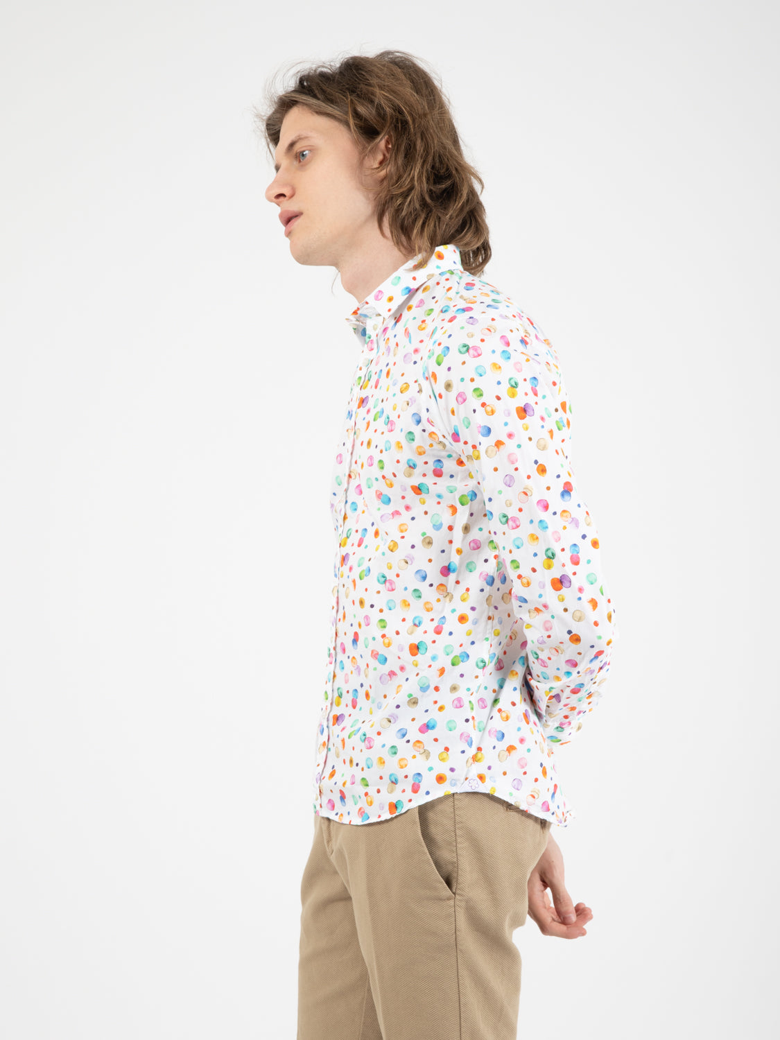 Camicia fantasia a pois bianco