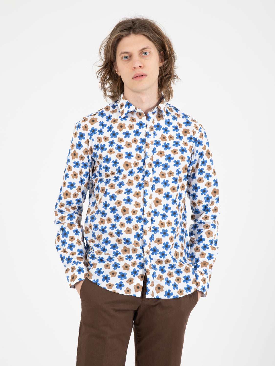 Camicia fantasia floreale bianco / blu / marrone