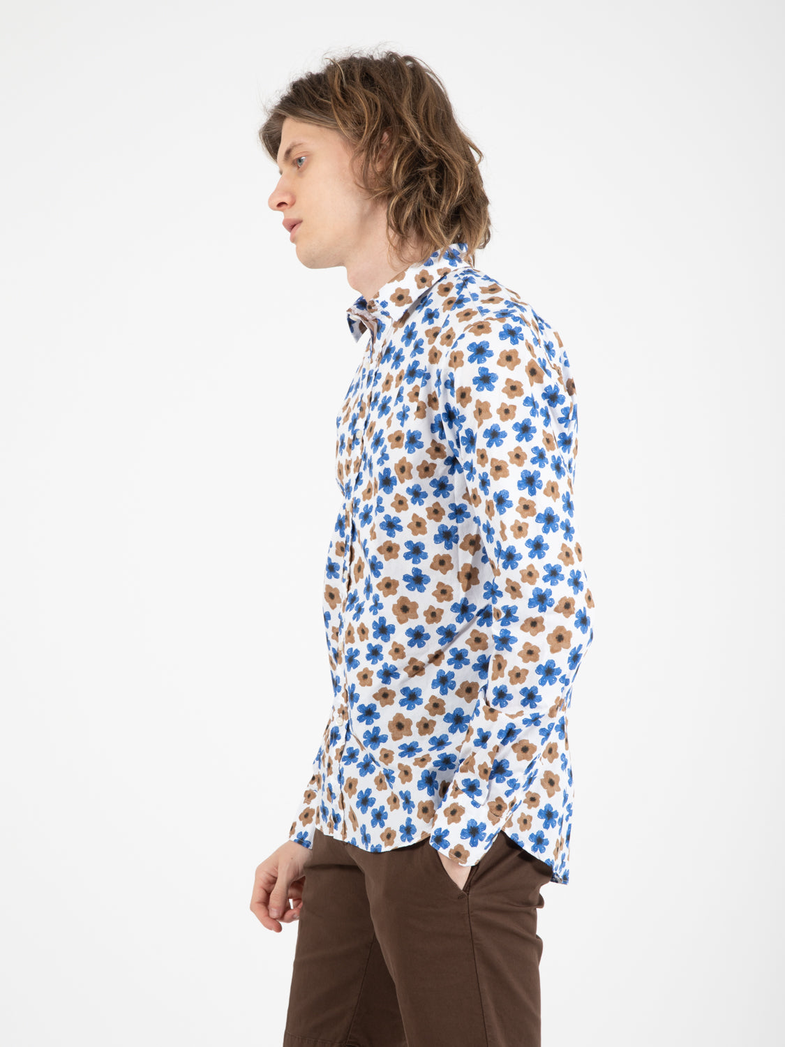 Camicia fantasia floreale bianco / blu / marrone