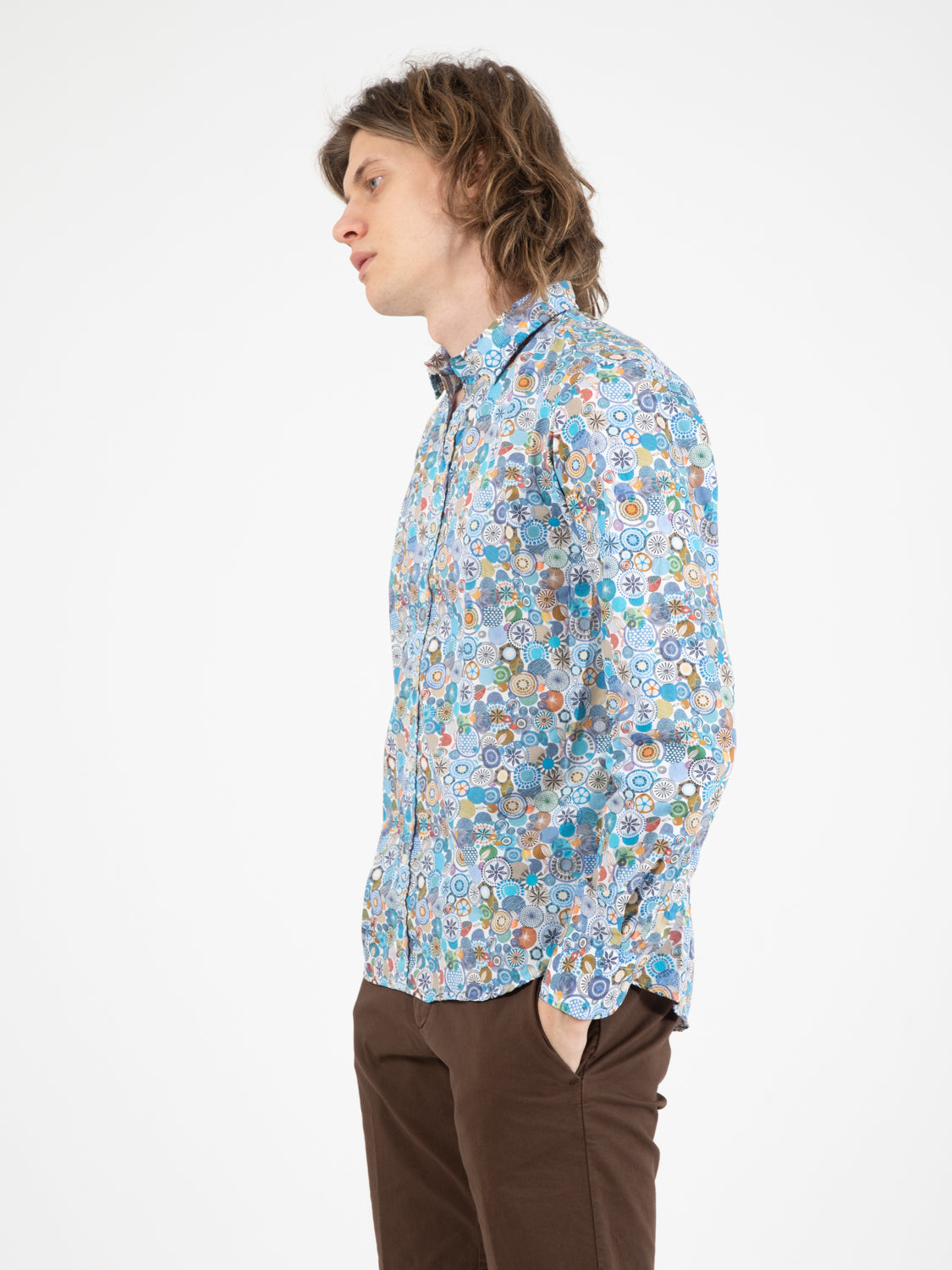 Camicia fantasia geometrica floreale blu
