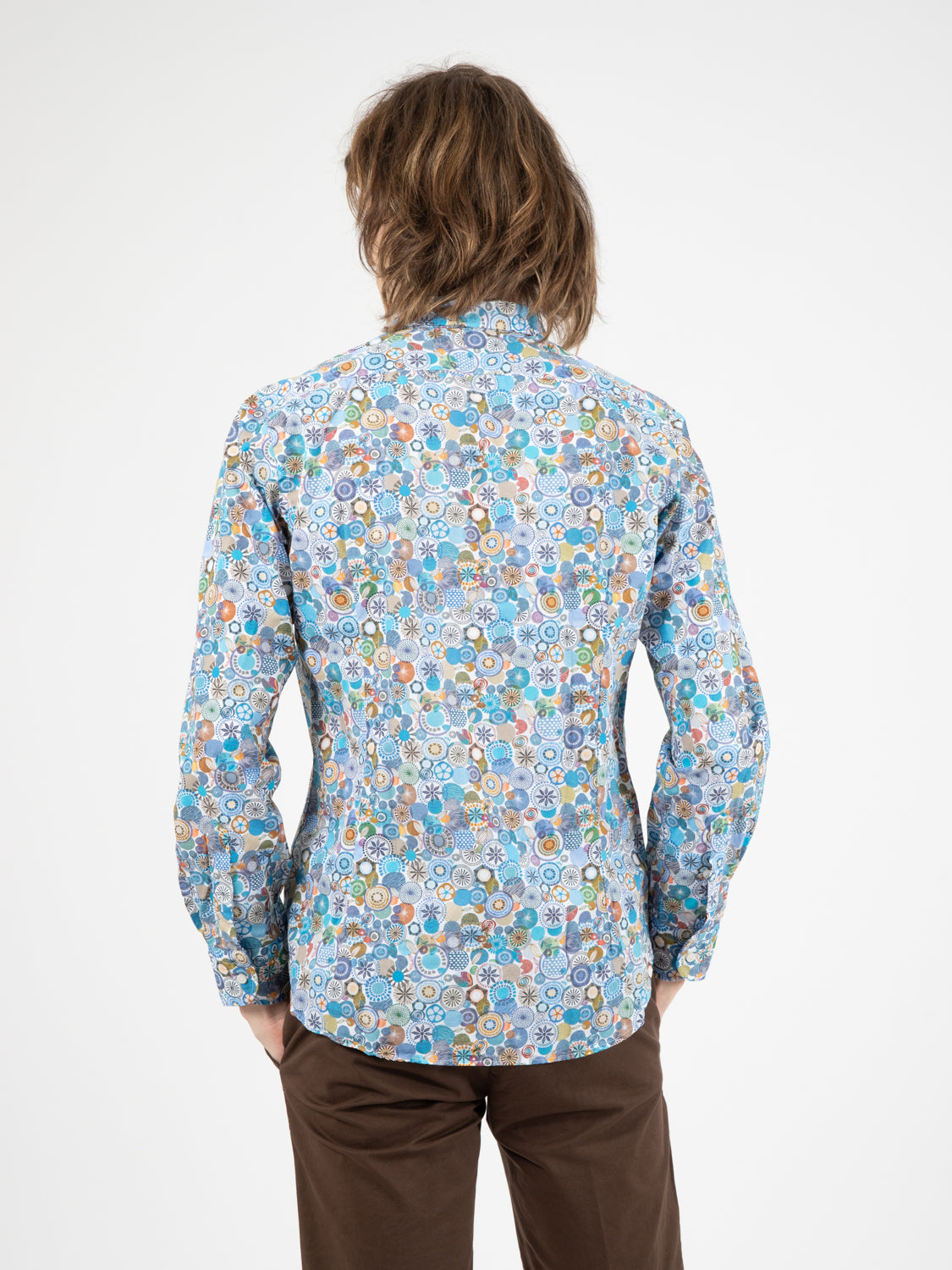 Camicia fantasia geometrica floreale blu