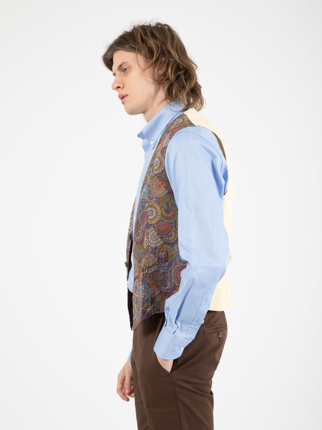 Black/yellow geometric jacquard pattern vest