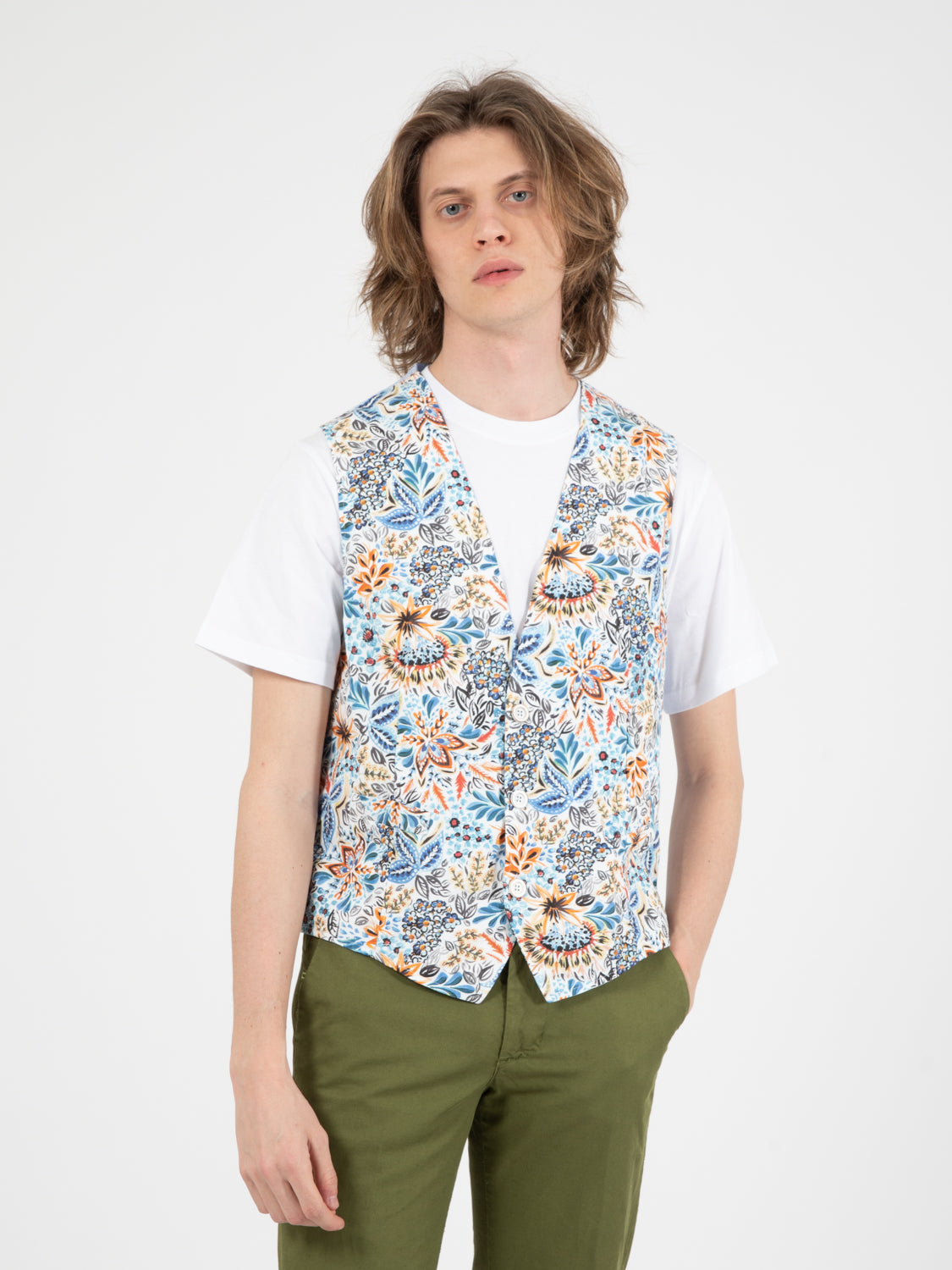 White/light blue floral liberty pattern vest