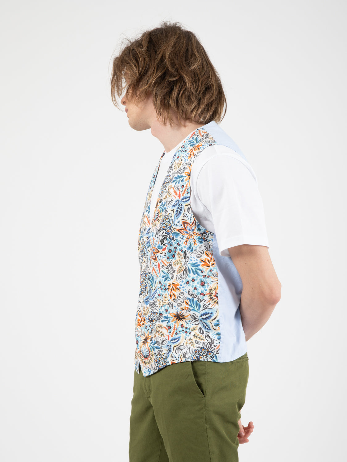 White/light blue floral liberty pattern vest