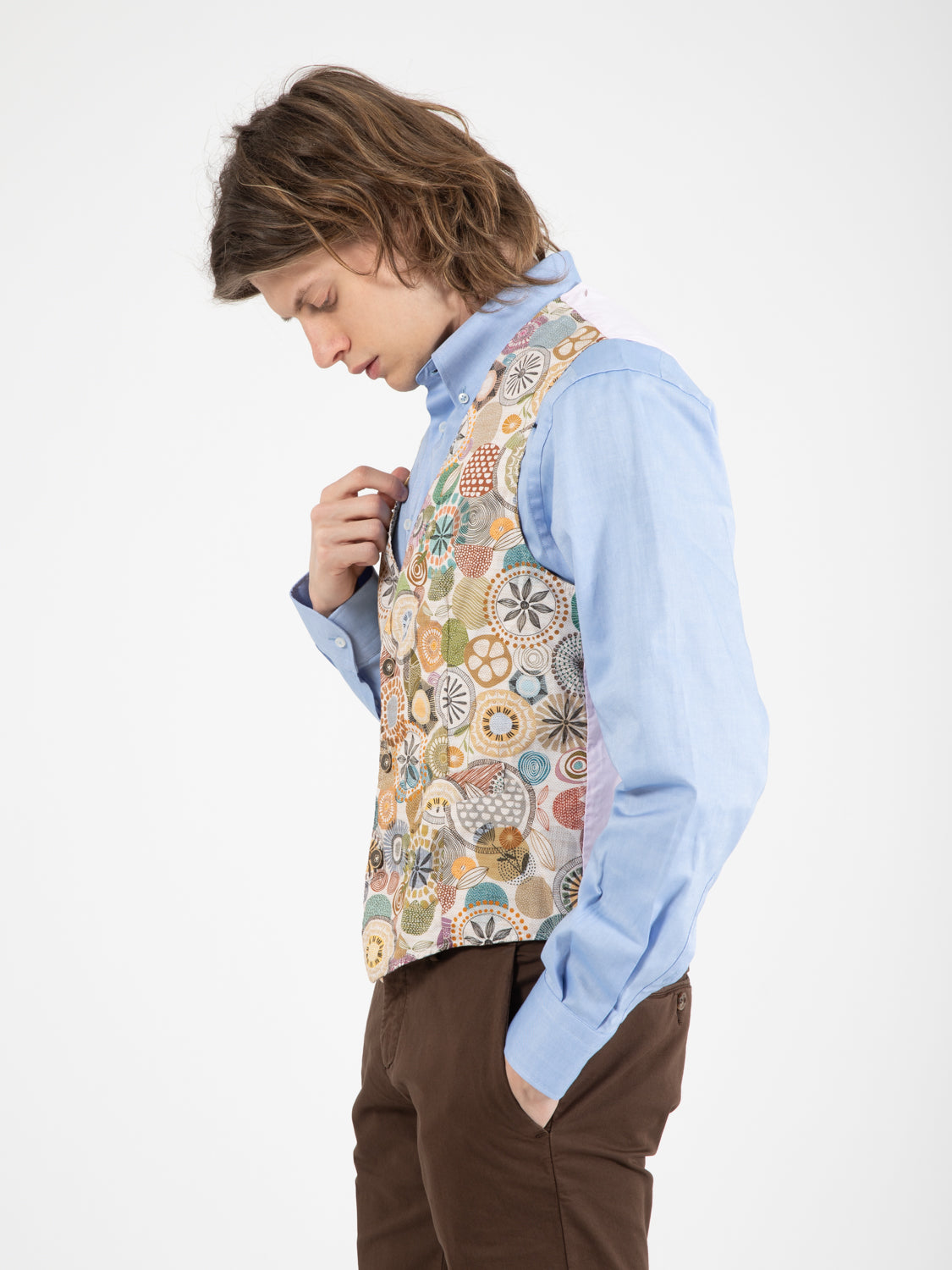 Pink Floral Geometric Pattern Canvas Vest