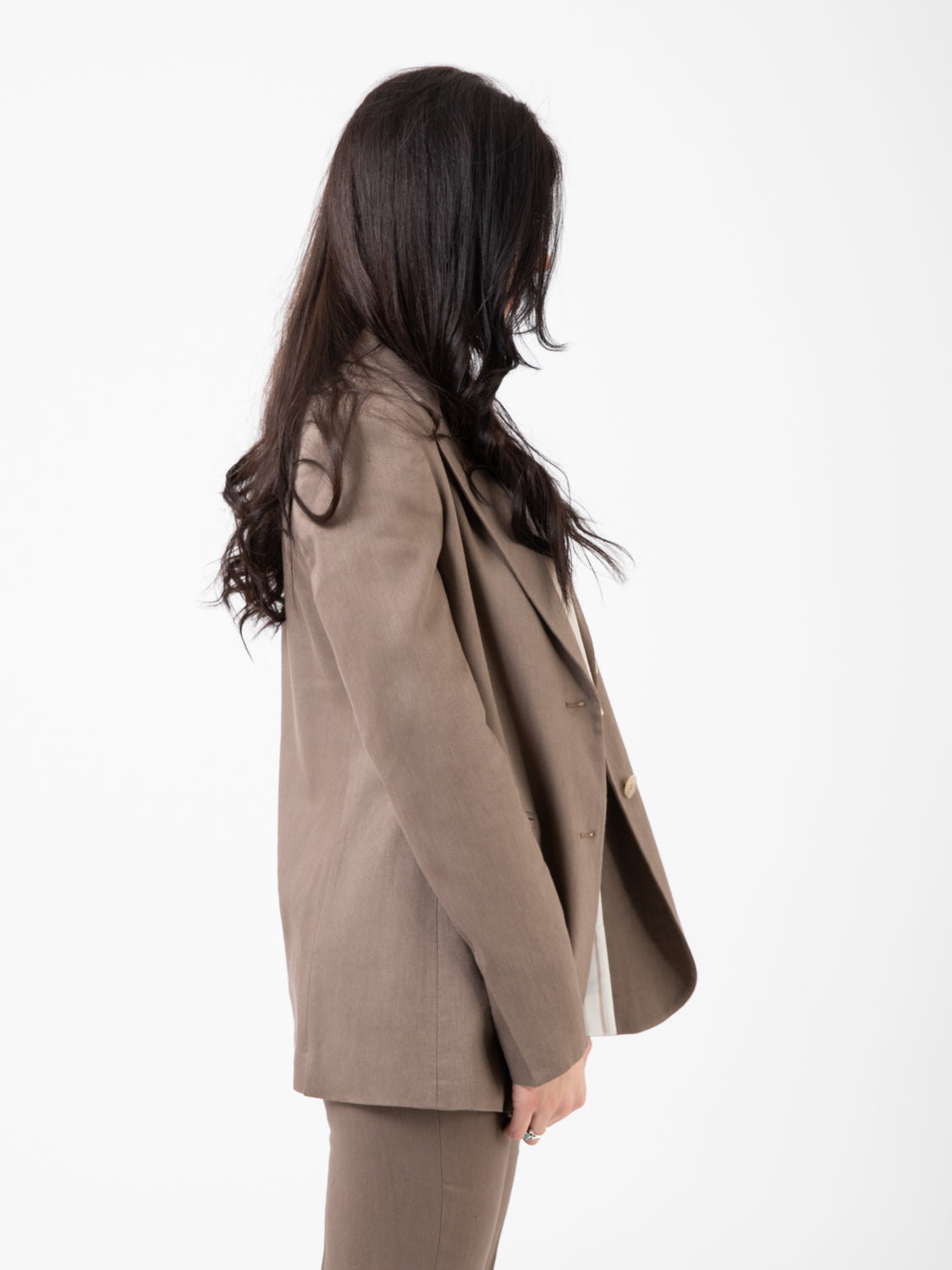 Blazer lino stretch monopetto terra