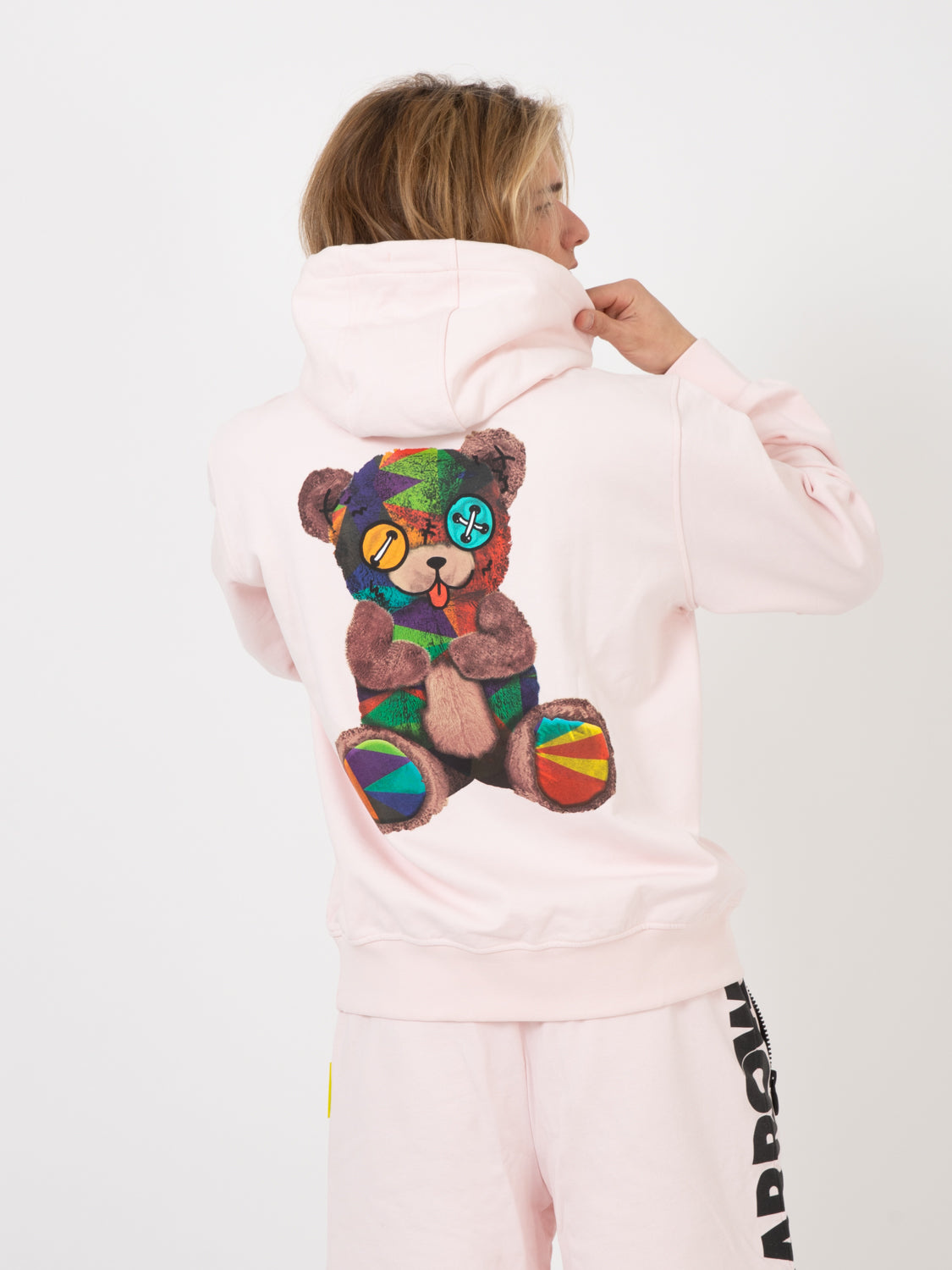 Felpa hoodie con stampa teddy light pink