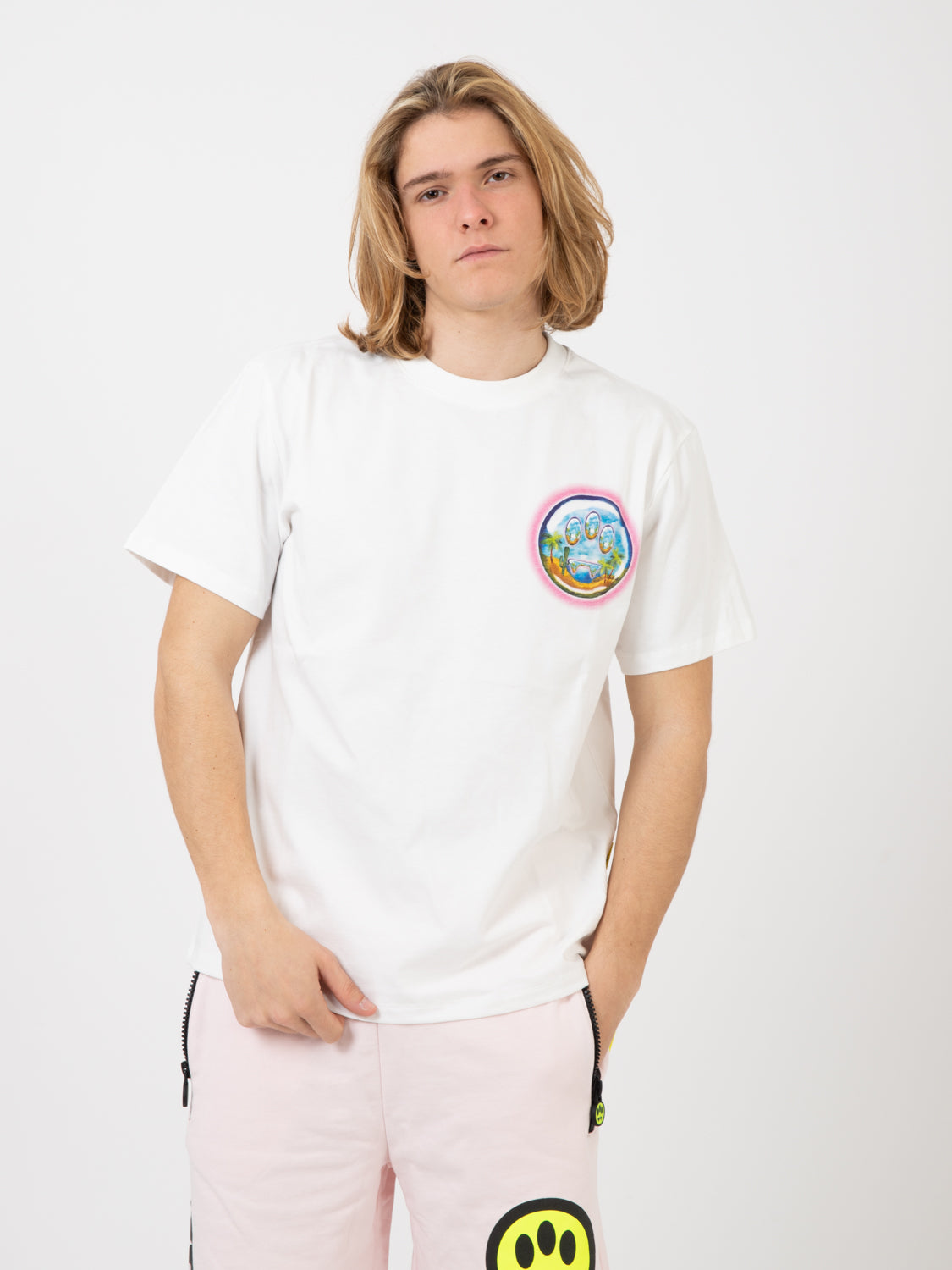T-shirt stampa grafica paesaggio bianca