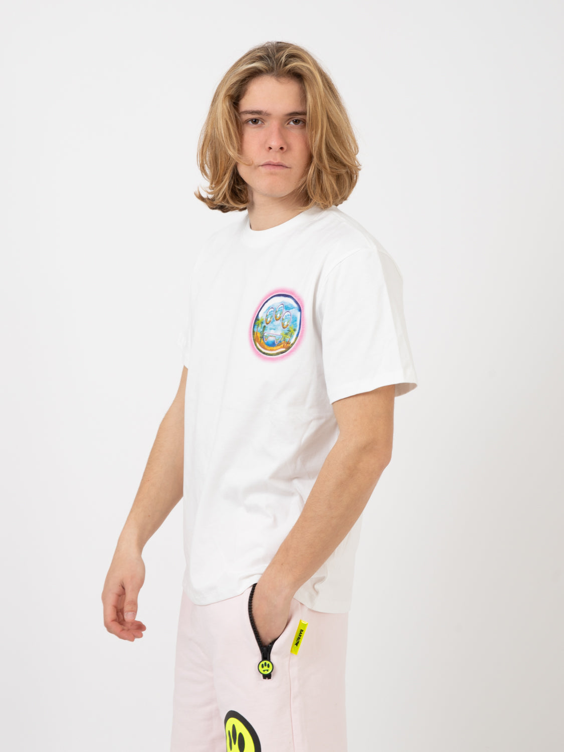T-shirt stampa grafica paesaggio bianca