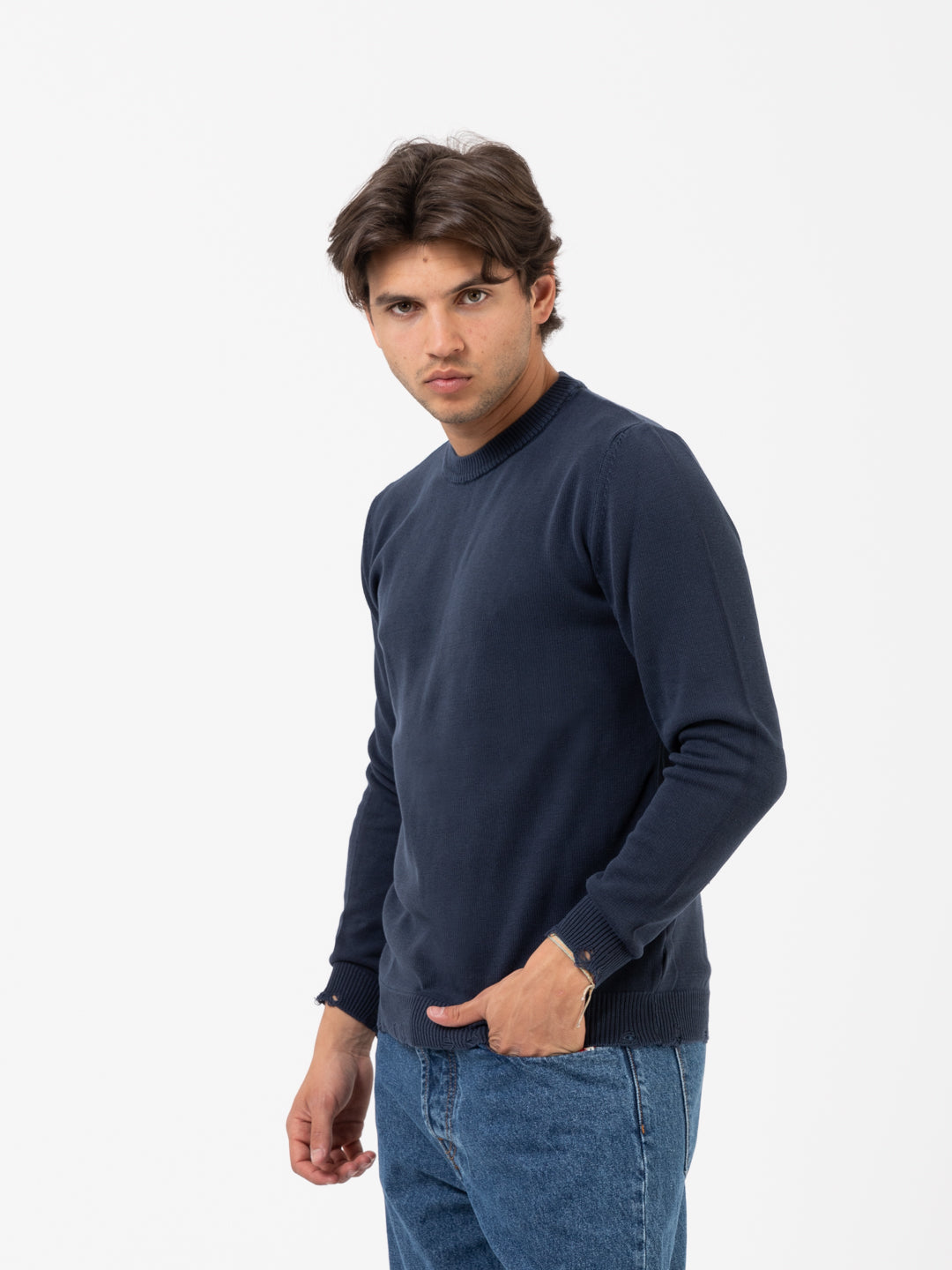 Dark blue jersey with soft old tears