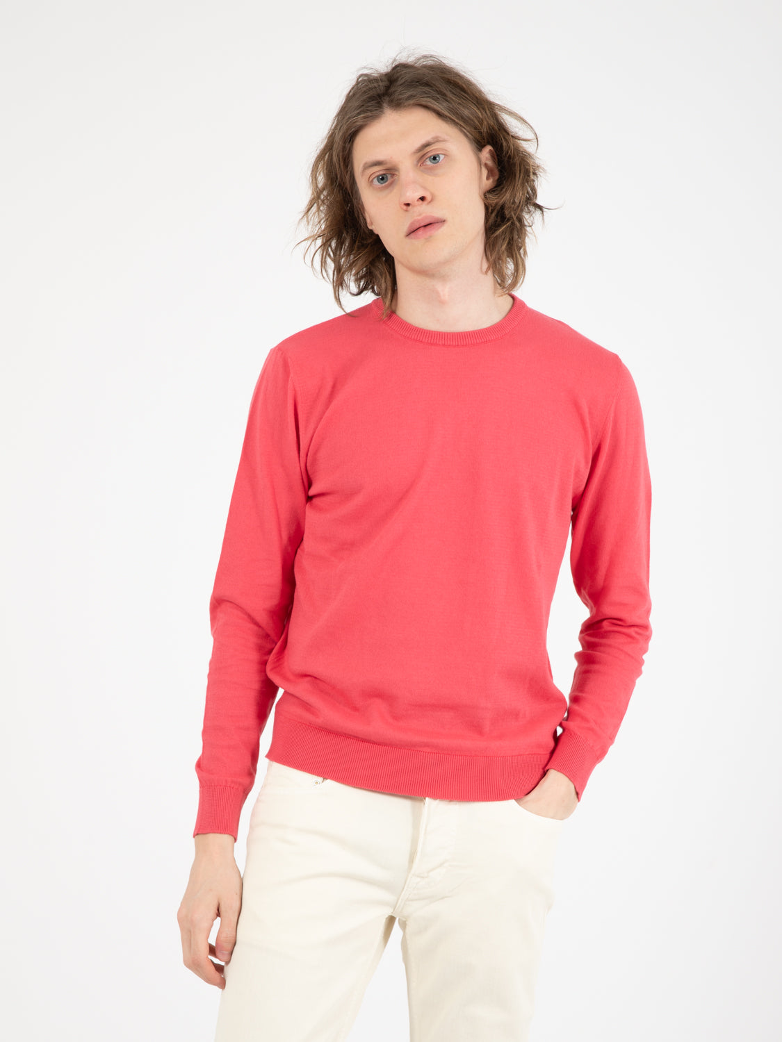 Maglione girocollo classico corallo