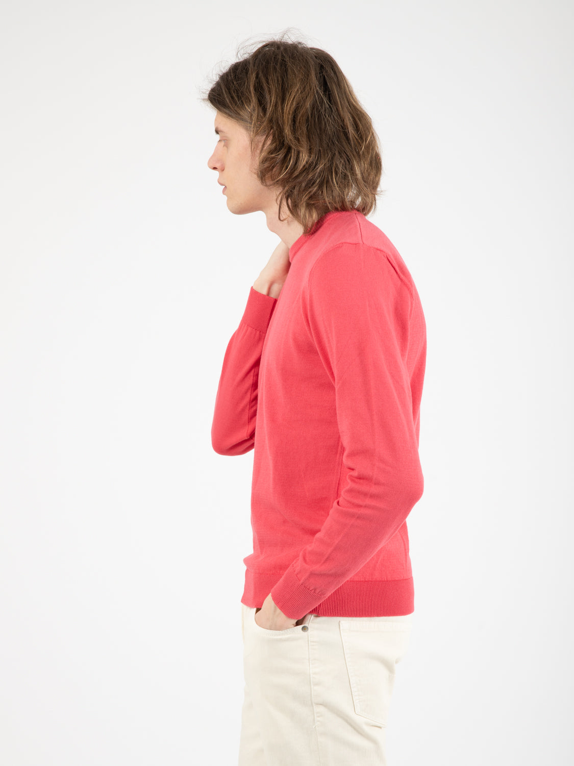 Maglione girocollo classico corallo