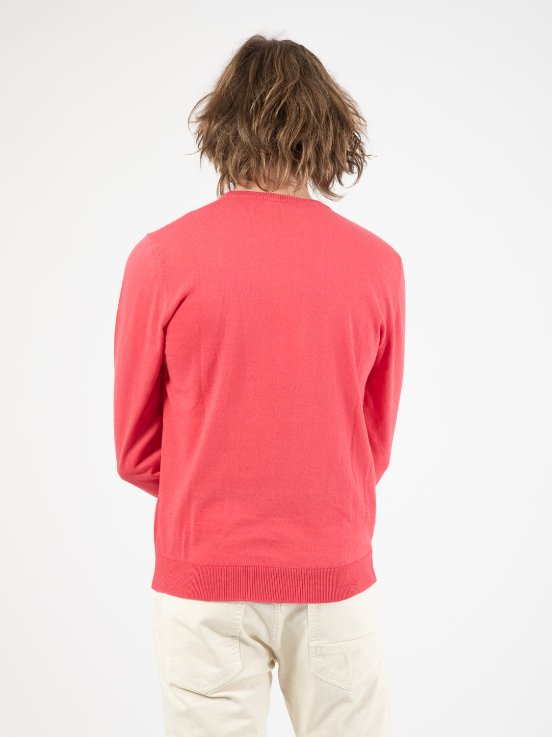 Maglione girocollo classico corallo