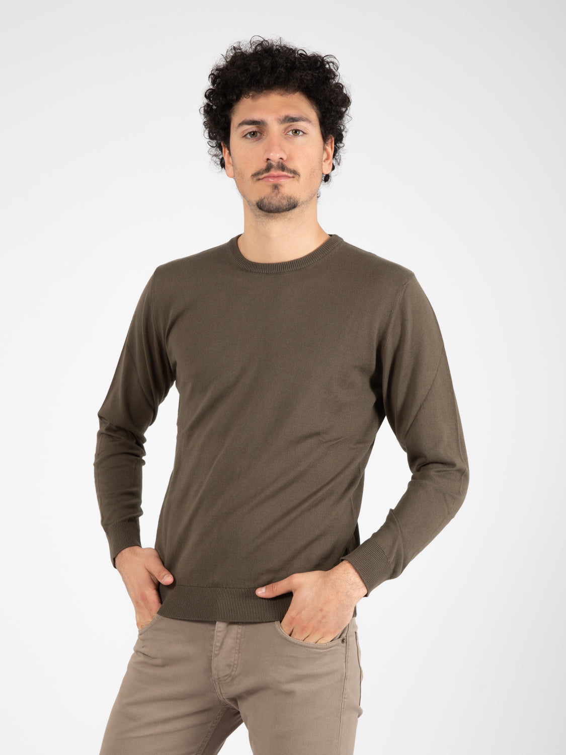 Maglione girocollo classico verde militare