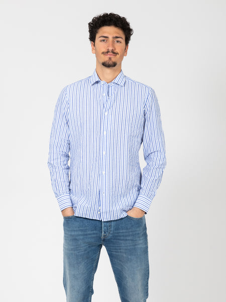 Camicia in garza a righe bianco / blu / azzurro