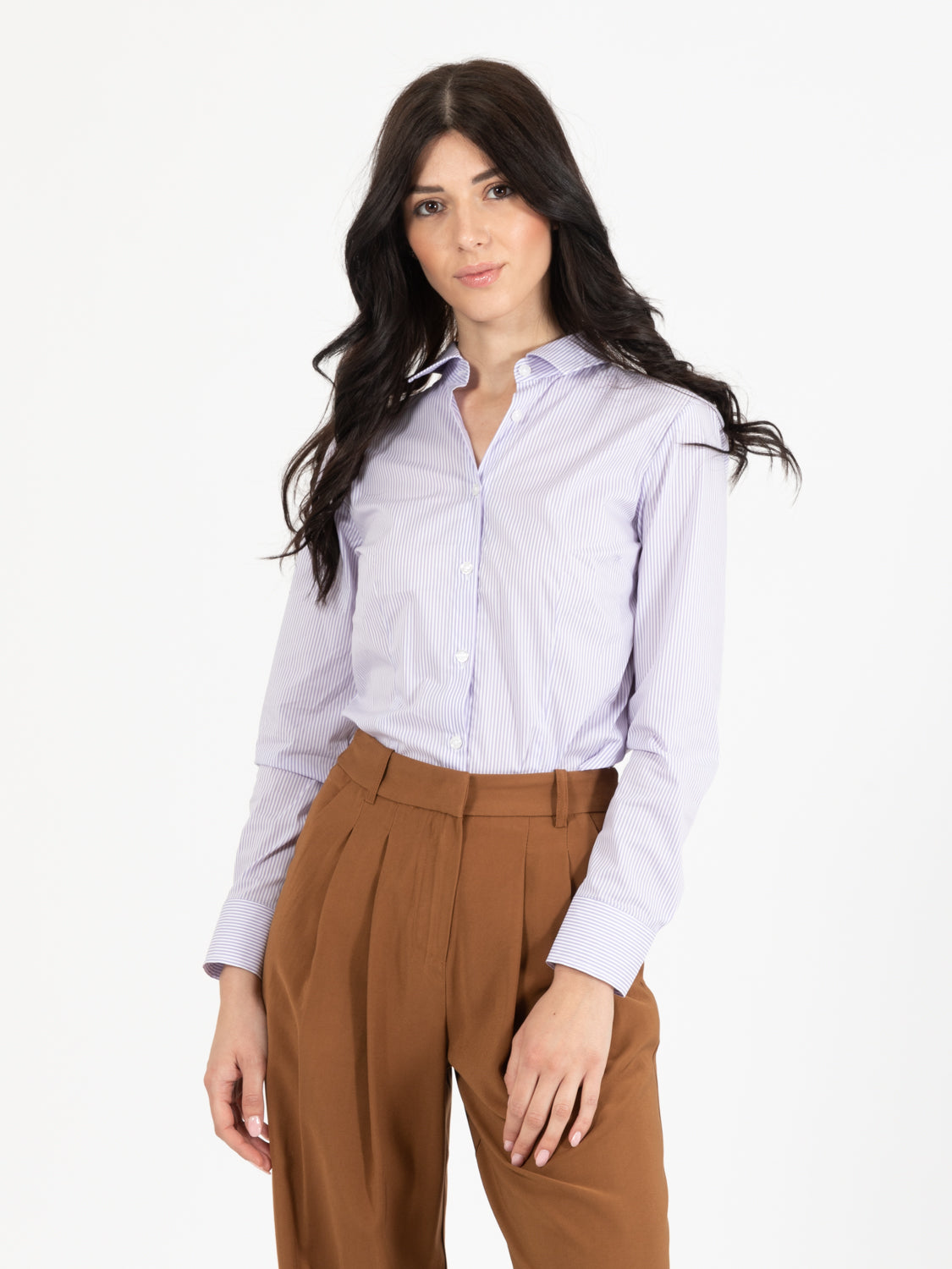 Camicia Marilyn a righe bianco / lilla