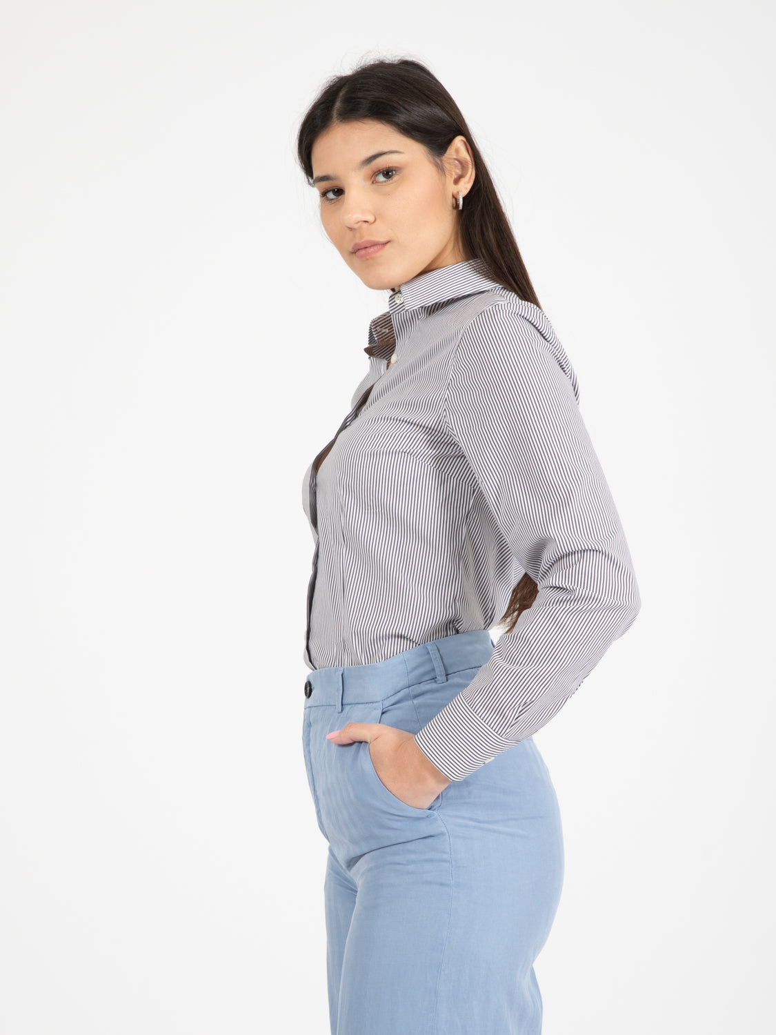 Camicia Marilyn a righe bianco / marrone