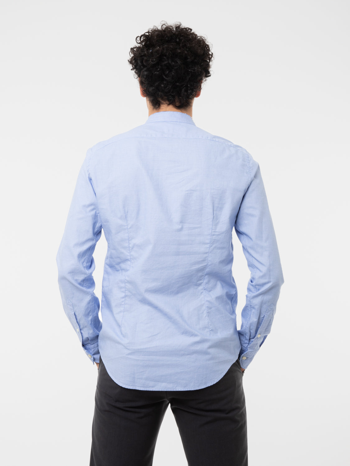 Camicia con collo alla coreana azzurra