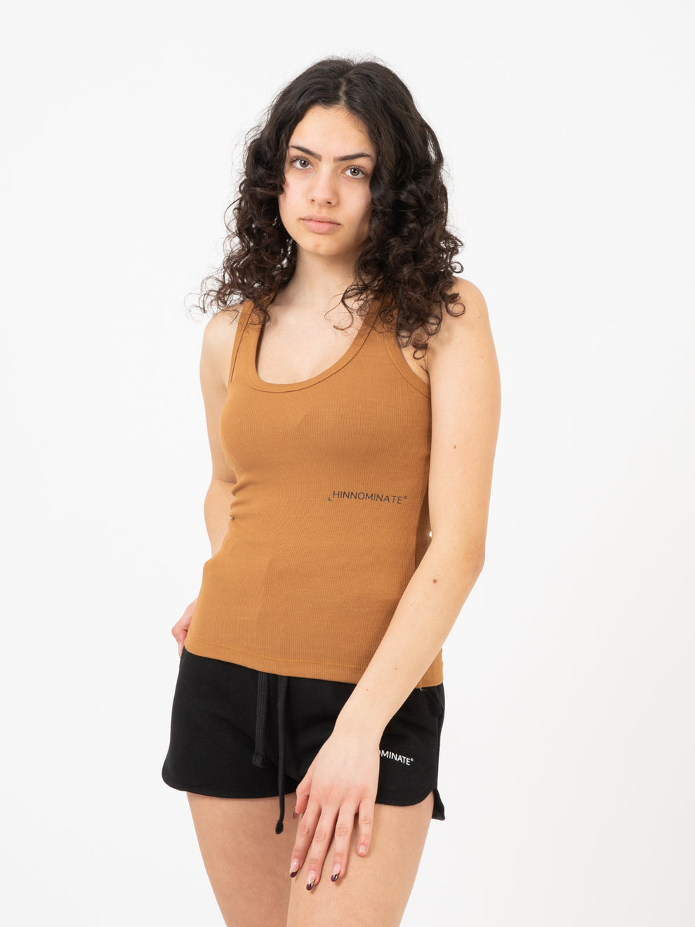 Hazelnut beige ribbed tank top