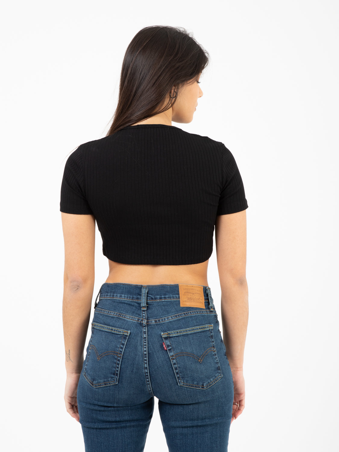 Black Ribbed Crop Tops