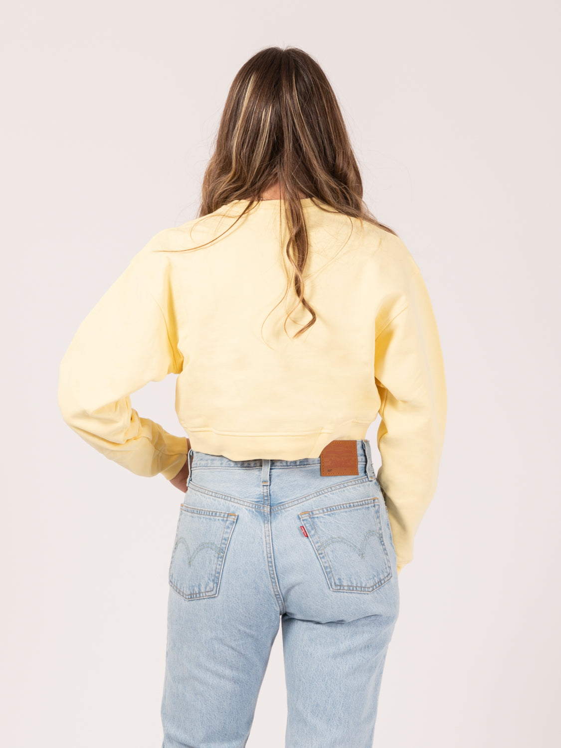 Felpa corta girocollo giallo paglia