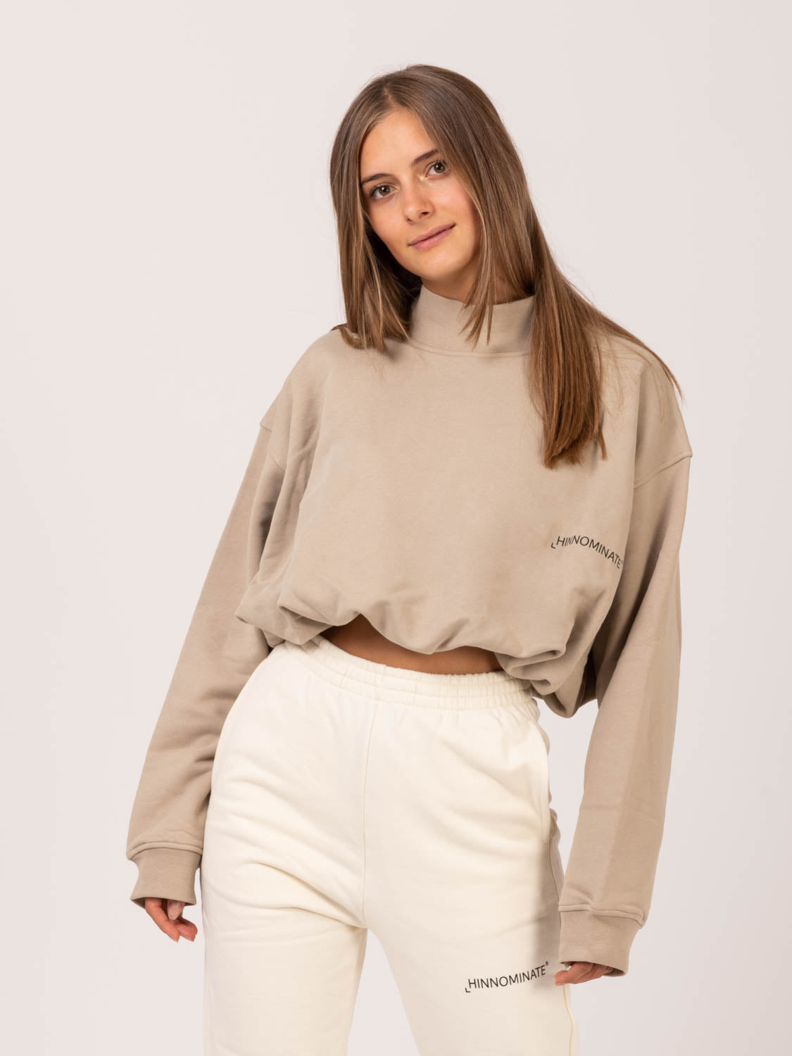 Felpa crop nocciola con elastico
