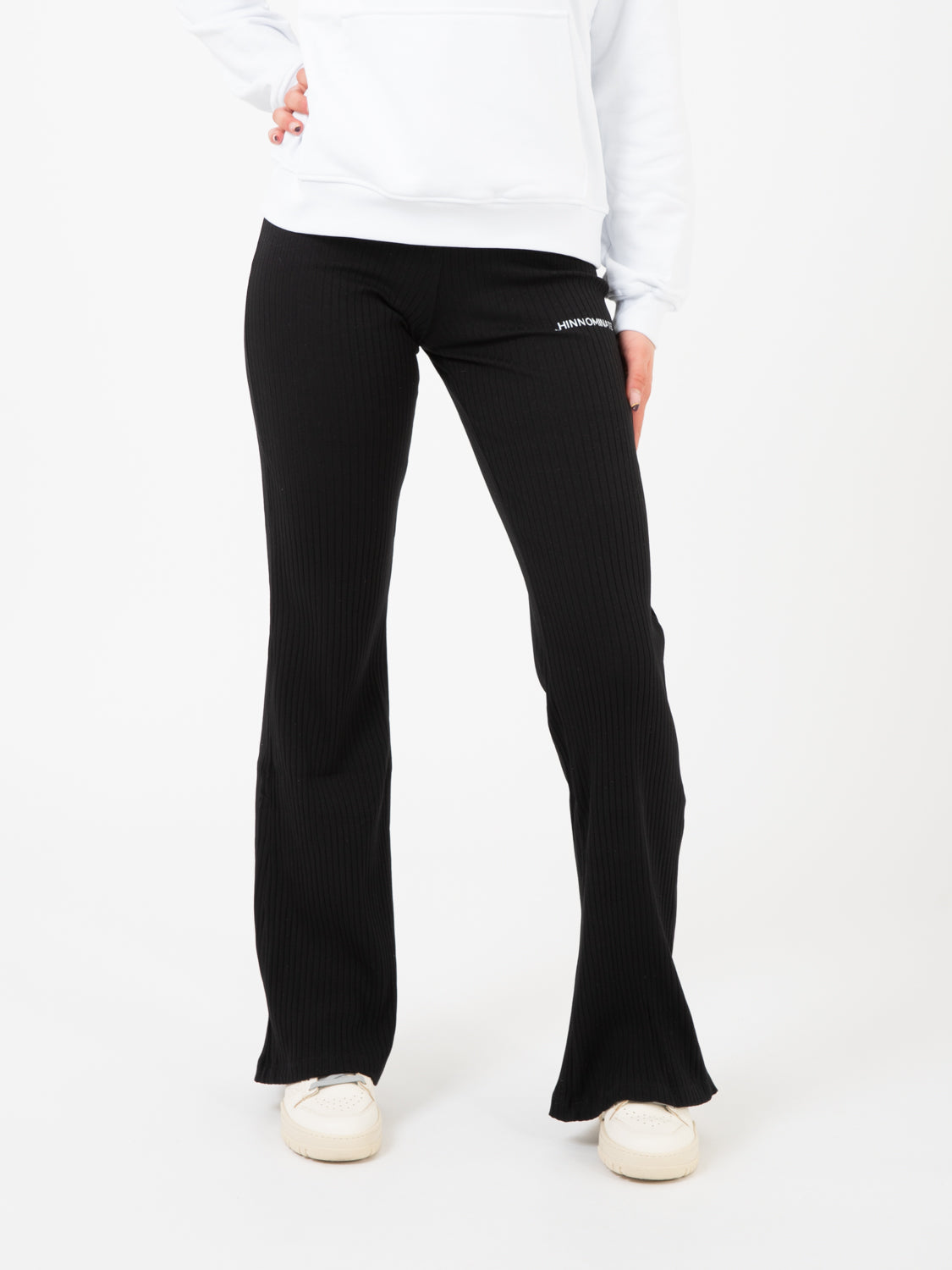 Black Printed Ribbed Trousers