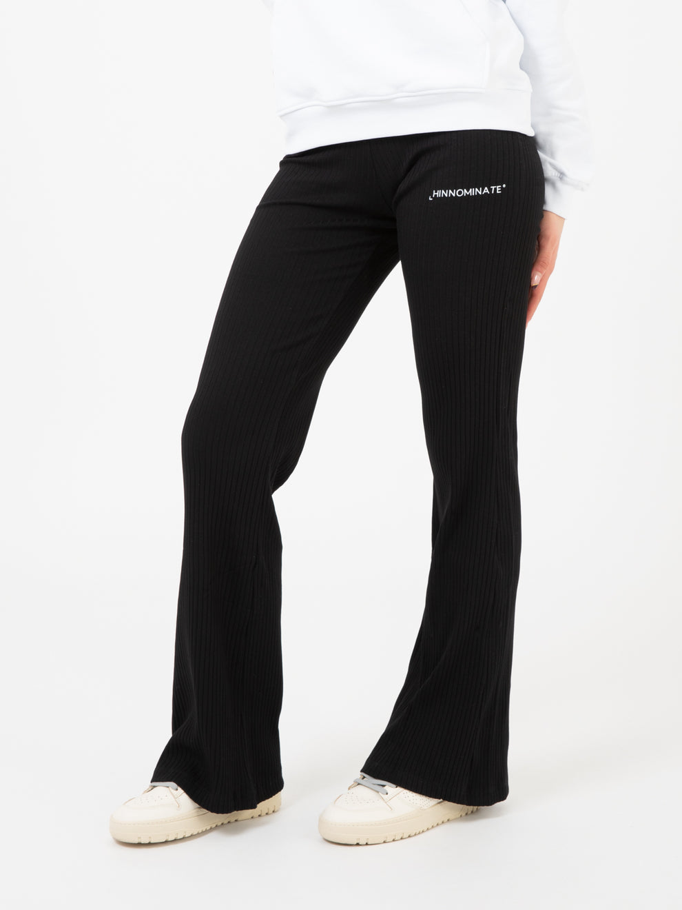 Black Printed Ribbed Trousers