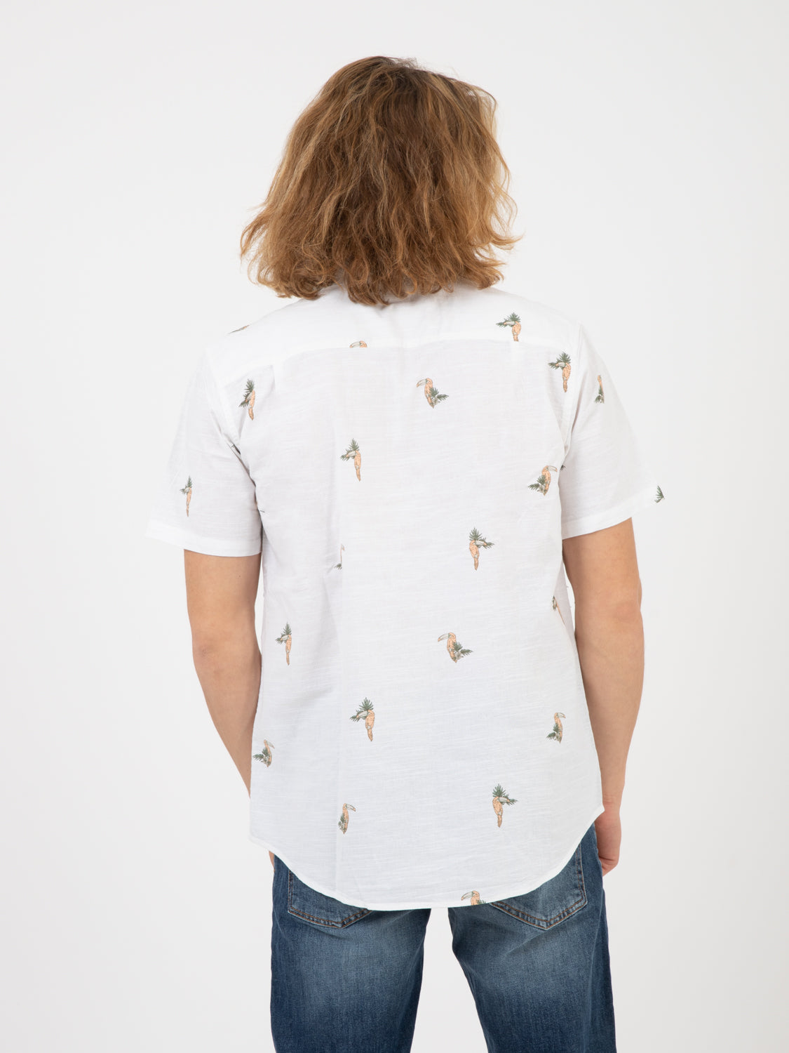 Camicia O&O stretch stampa tucano white