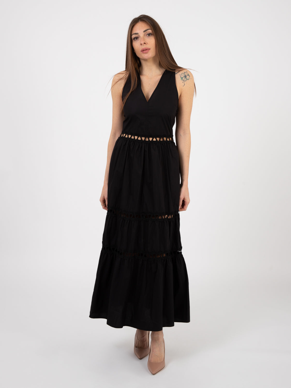 Long dress with black embroidery