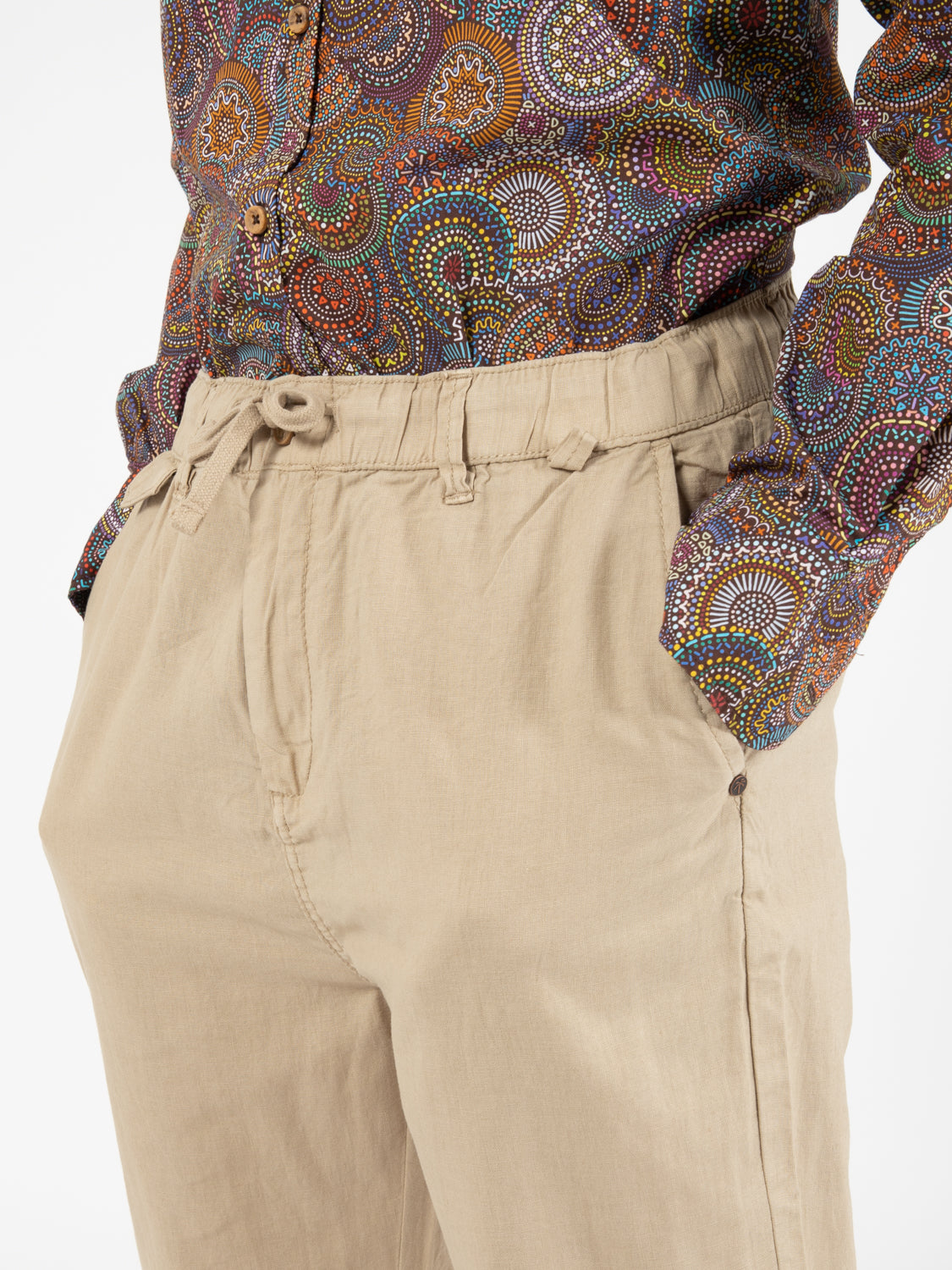 Chino long loose elastic mix linen desert