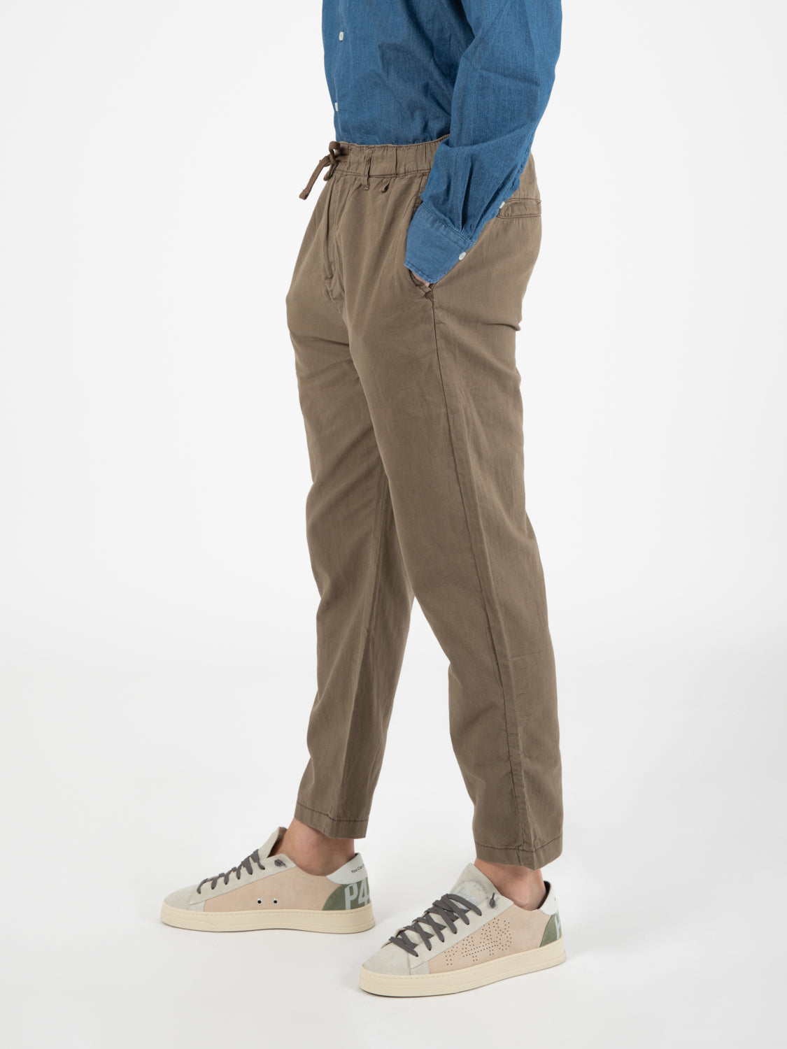 Chino long loose elastic mix linen mud