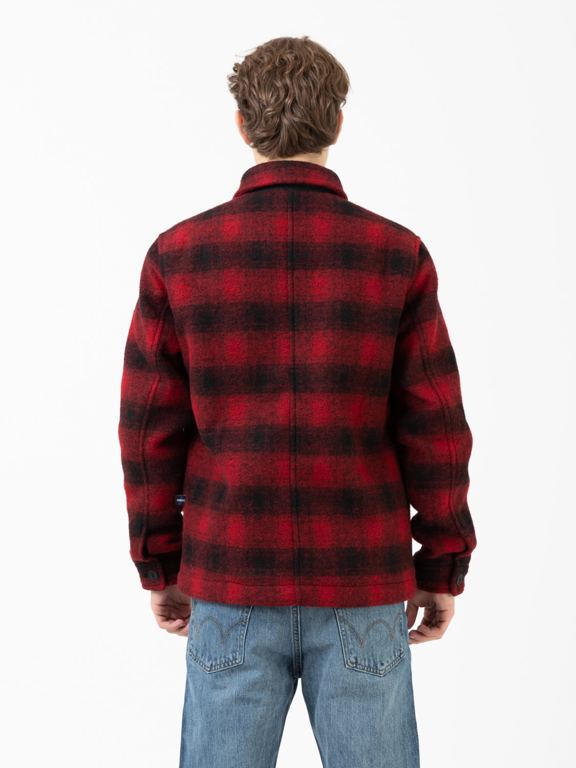 3-pocket jacket in red check boiled wool